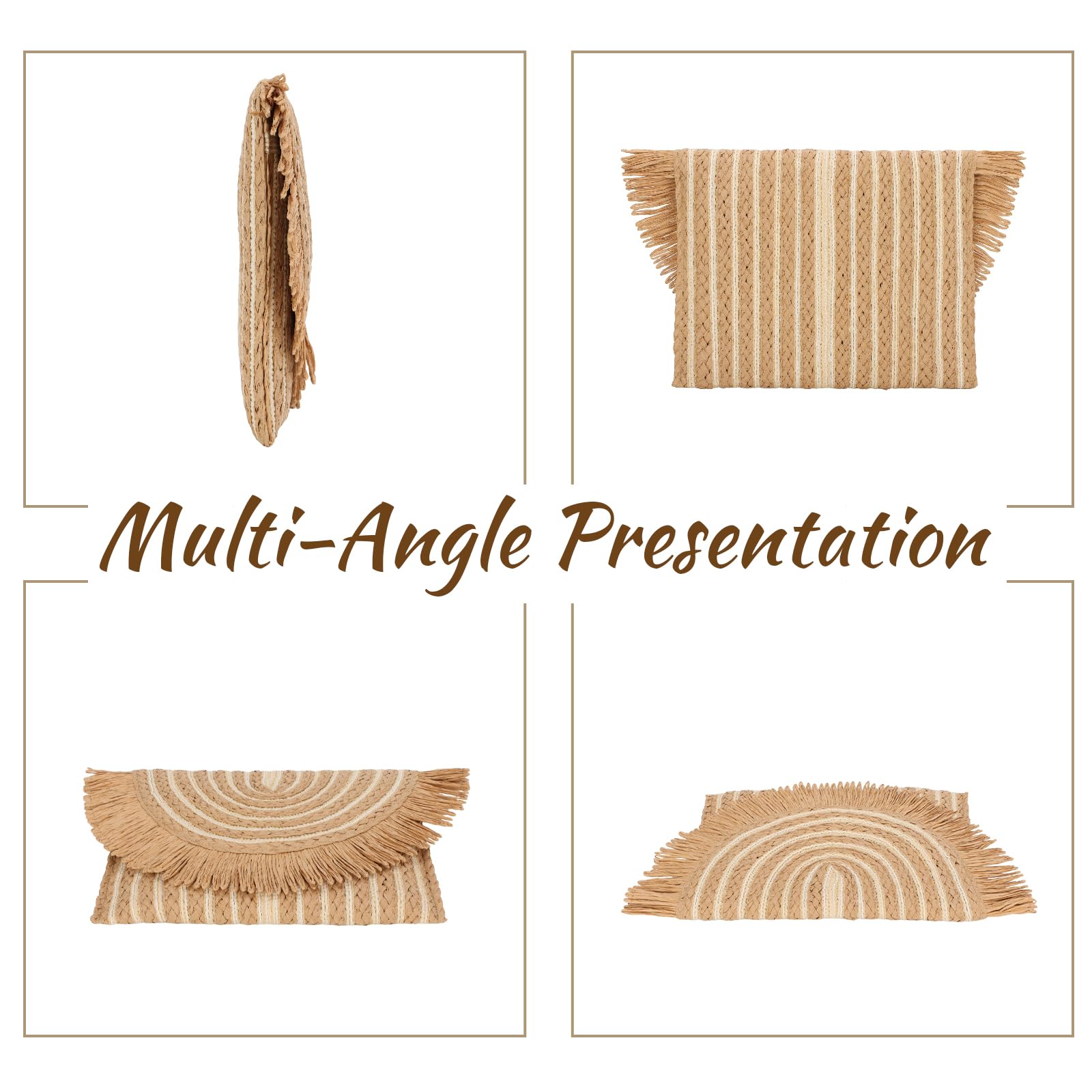 Stylish Women's Woven Straw Clutch Purse with Fringe - Summer Beach Bag for Women - Boho Envelope Handbag for Vacation, Wedding, Pool Party & Outdoor Events