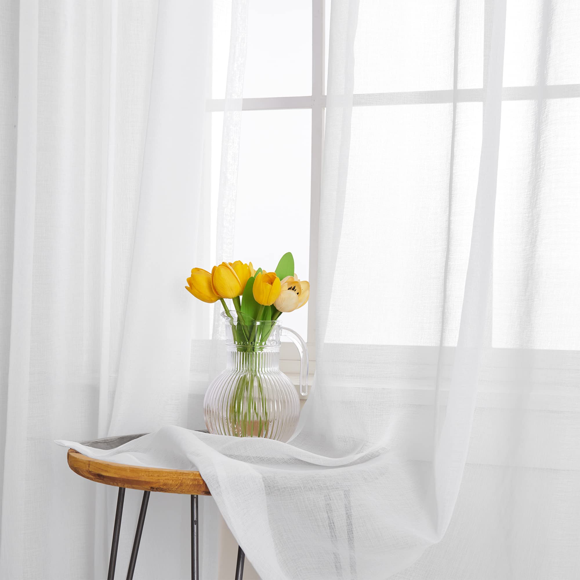 MAIHER Extra Long Sheer Voile Curtains with Grommet Top - 14ft Length for High Ceiling Living Room & 2 Story Windows - 50