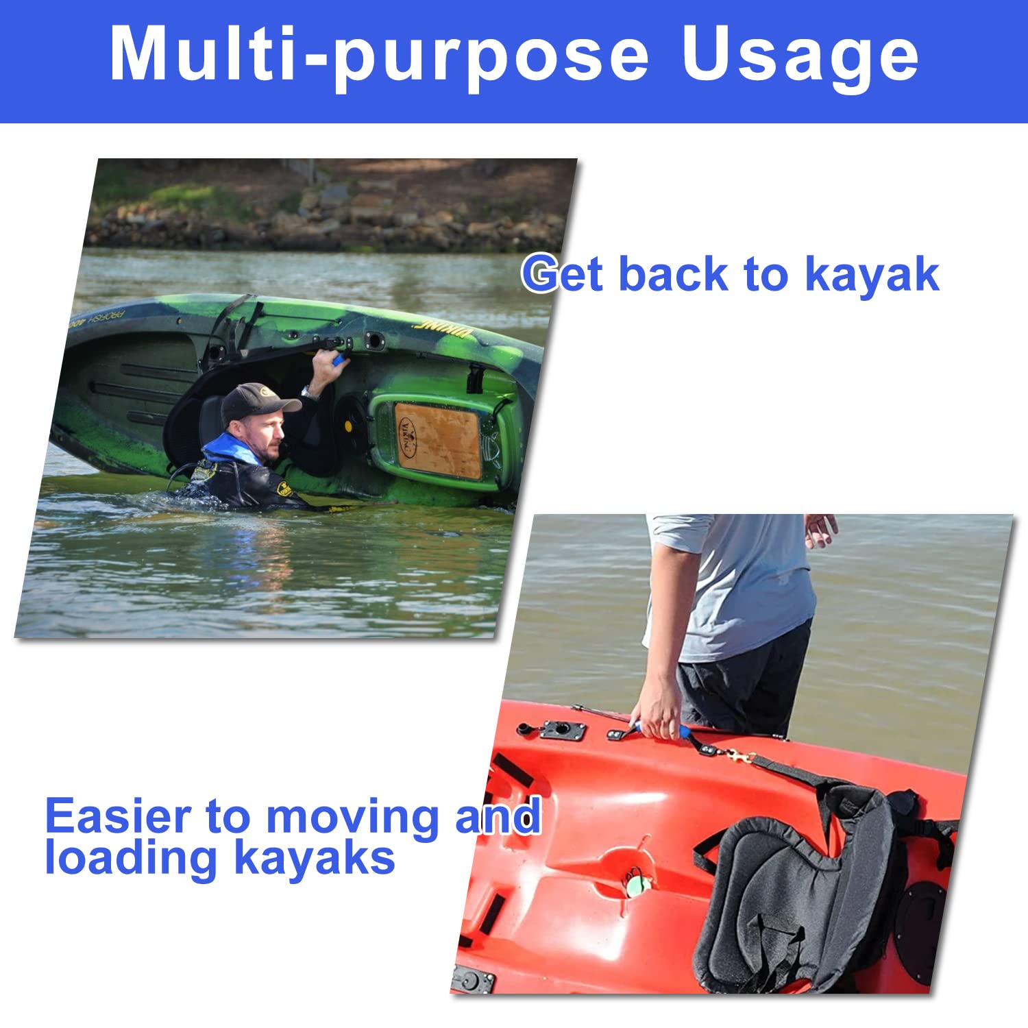 HLOGREE Kayak Handles 2/4 Pack - Heavy Duty Kayak Carry Handles with Stainless Steel Rivets - Replacement Kayak Handles for Emotion, Pelican, Hobie, Lifetime, Sit-on-Top, Ocean & Wilderness Kayaks - Perfect for Easy Transport & Storage of Your Kayak