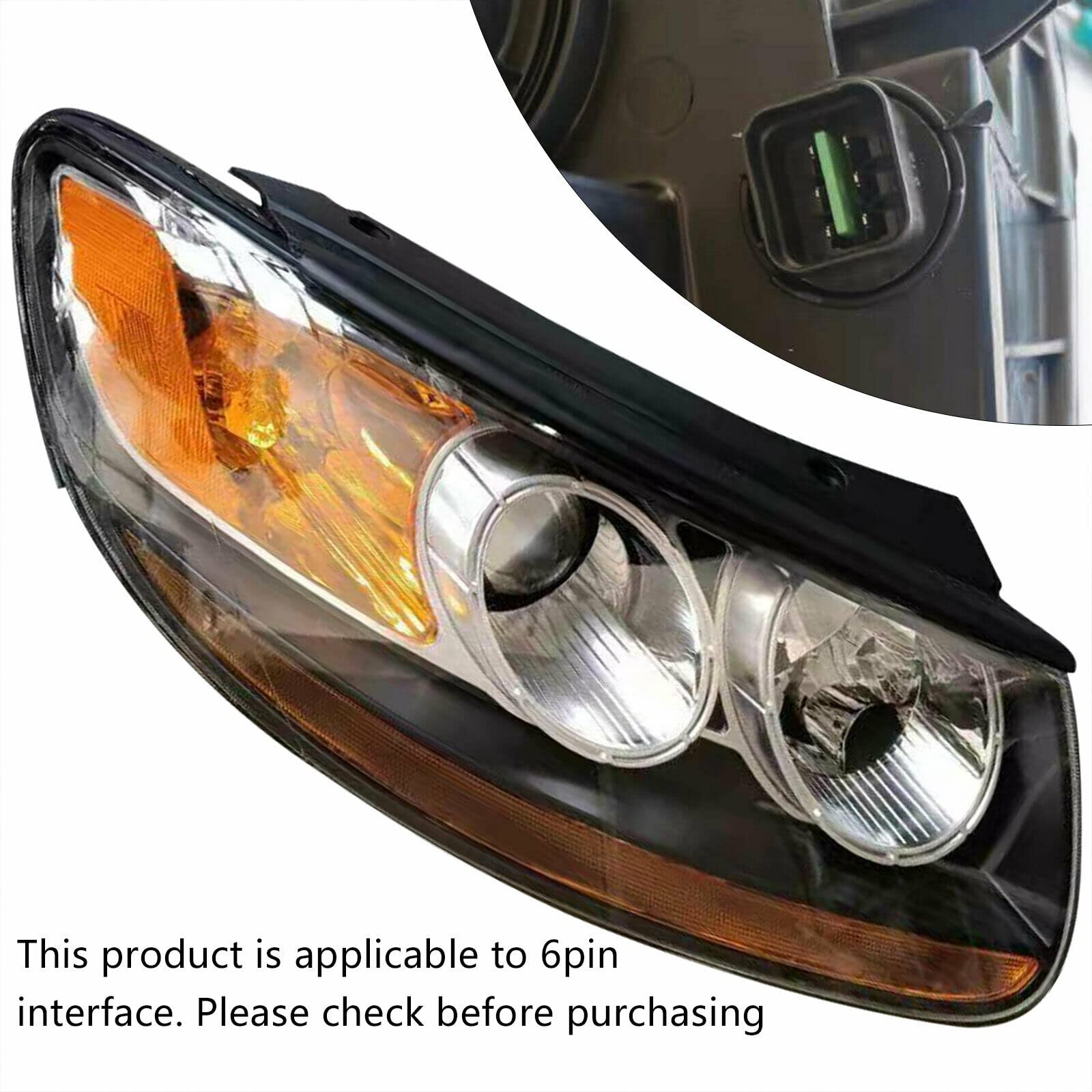 2007-2012 Hyundai Santa Fe Headlights Assembly - Xenon Headlamps Pair (Driver & Passenger Side) with Black Housing & 6-Pin Connector - Direct Replacement for 2008 2009 2010 Models - Perfect for Night Driving & Off-Road Adventures