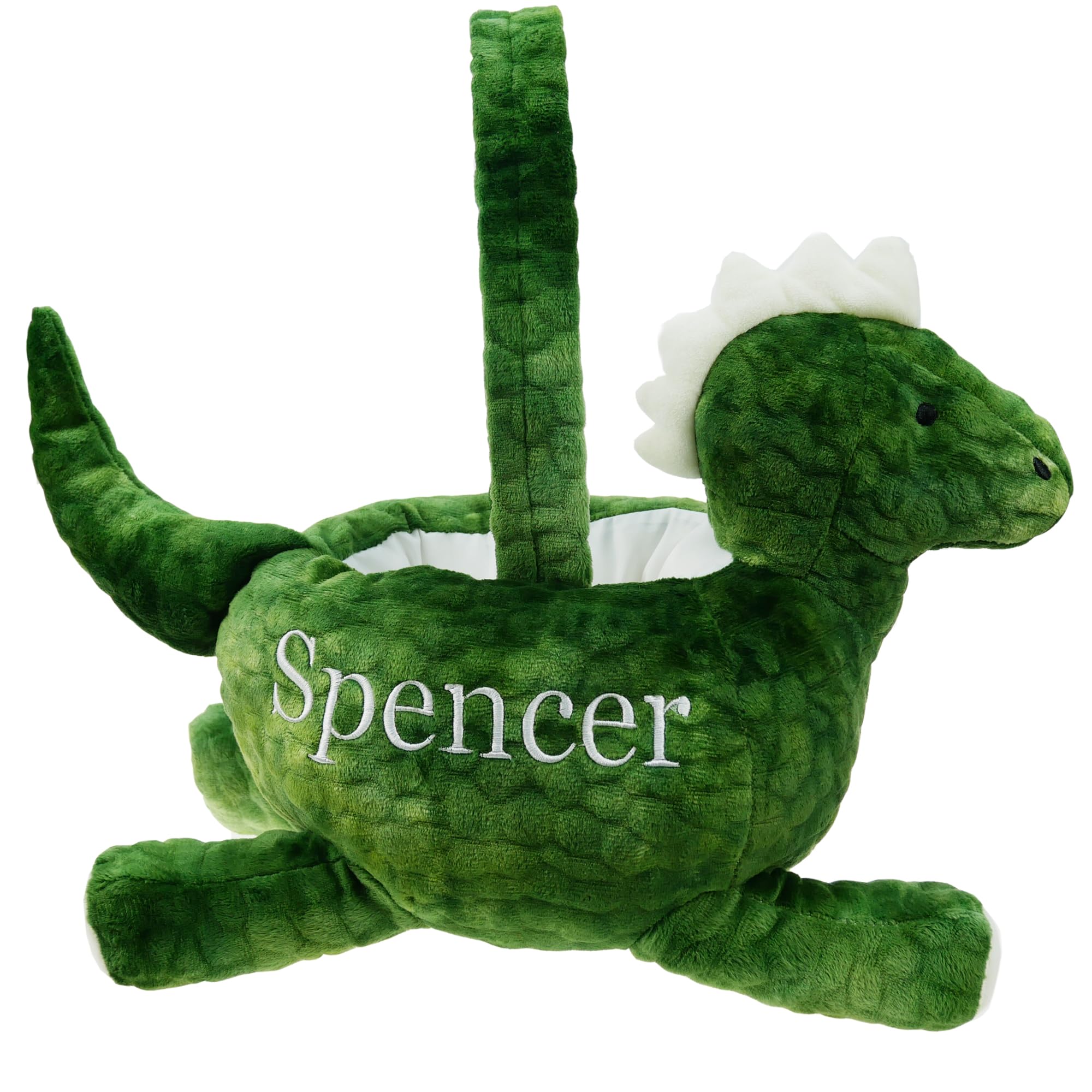 Personalized 3D Adorable Plush Dinosaur Easter Basket - Custom Embroidery Name, Green Dino Egg Hunting Basket for Kids, Easter Gift Bag for Boys & Girls - Perfect for Easter Egg Hunts, Birthday Gifts & Nursery Decor