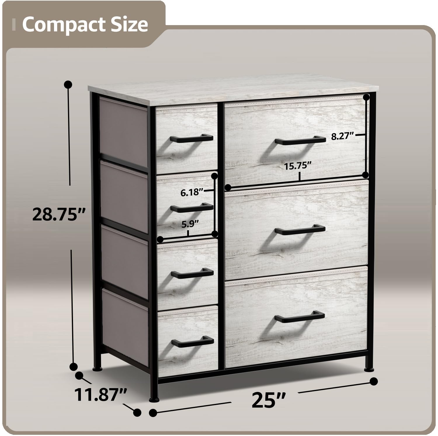 Sorbus 7-Drawer Dresser Organizer with Faux Wood Finish - Sturdy Steel Frame & Wood Top Storage Chest for Clothes, Bedding & Accessories - Perfect for Bedroom, Closet, Dorm Room or Entryway Organization - Easy Pull Fabric Bins for Quick Access