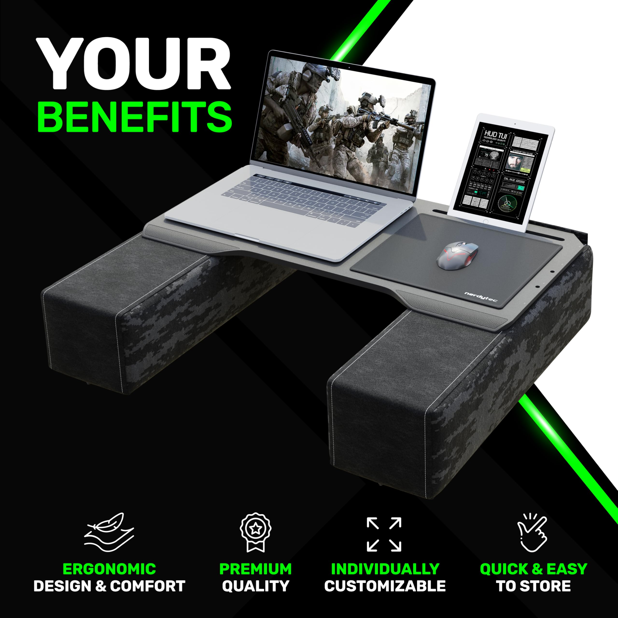 Premium Ergonomic Lap Desk for Laptops - Sustainable Bamboo & Kevlar Cushion - Ventilated Design Fits Up to 17-Inch Notebooks - Perfect for Home Office, Gaming & Bedroom Workspaces