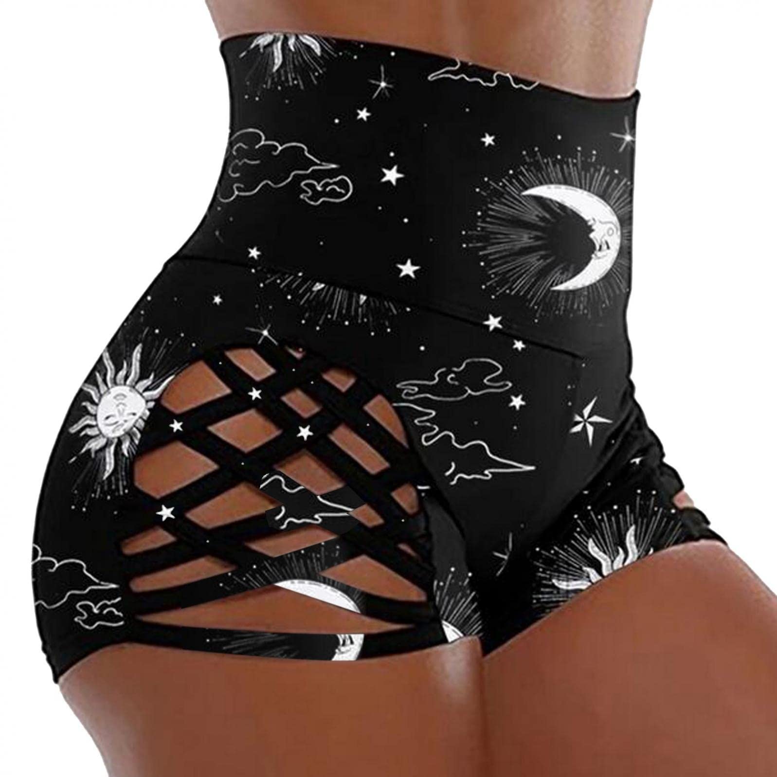 Women's High Waisted Butt Lifting Running Shorts - Sexy Hollow Out Yoga Shorts with Printed Design for Workout & Gym - Perfect for Running, Yoga, Fitness and Summer Sports