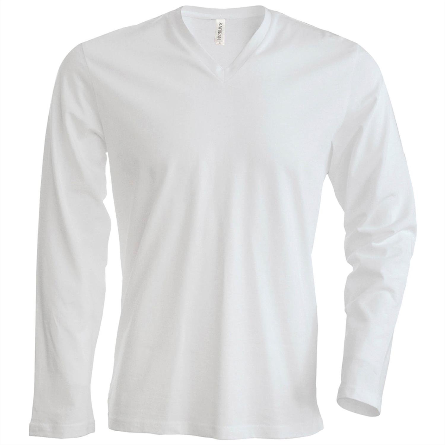 Kariban Long Sleeve V-Neck T-Shirt for Men - Soft Cotton Comfort Fit Casual Shirt - Black - Size L - Perfect for Work, Date Night & Everyday Wear