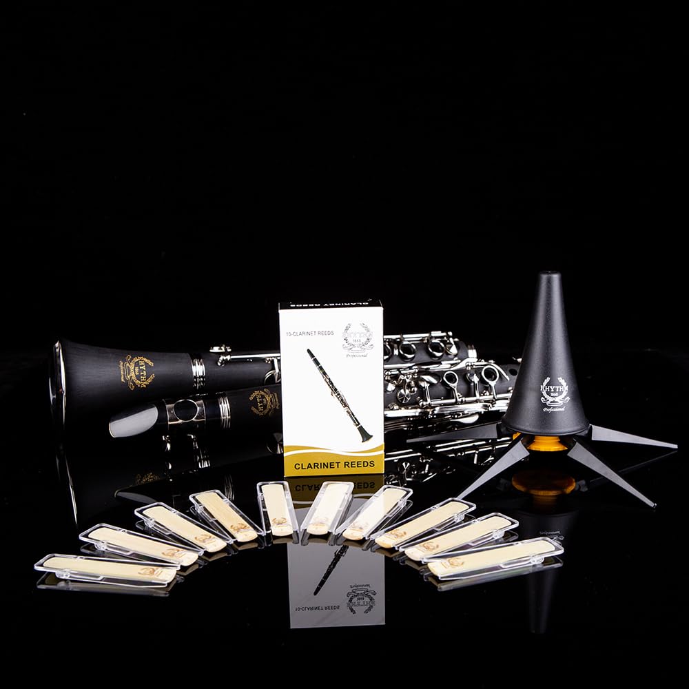 Professional Bb Clarinet with 17 Nickel Keys - Ideal Woodwind Instrument for Beginners & Students - Includes Hard Case, Stand, 10 Reeds & Cleaning Kit (Black/Silver) - Perfect for School Band, Orchestra & Music Practice