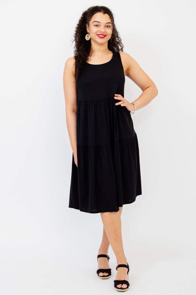 Juni Dress - Black Linen Bamboo Blend Women's Summer Dress | Perfect for Beach Vacations, Brunch & Casual Outings