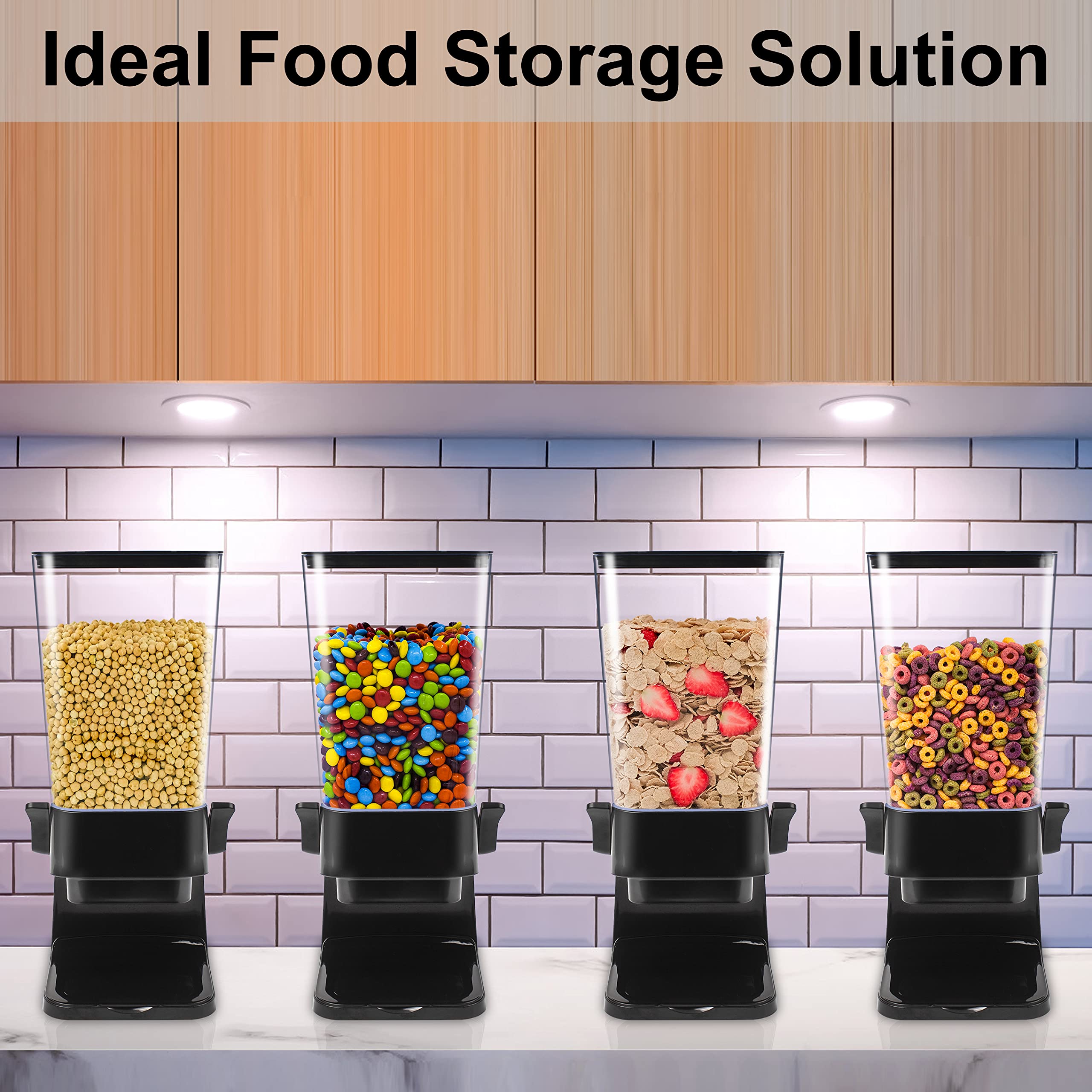 5L Cereal Dispenser with Lids - Countertop Kitchen Storage Container for Rice, Grains, Nuts, Oatmeal & Pet Food - Perfect for Pantry Organization & Meal Prep (2-Pack, Black)