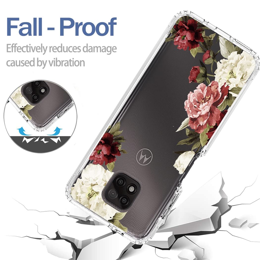 Premium Clear Floral Phone Case for Motorola Moto G Power 2021 (XT2117) - Shockproof Protective Cover with Tempered Glass Screen Protector - Cute Flower Design for Women Girls - Perfect for Daily Use, Work & Travel Protection