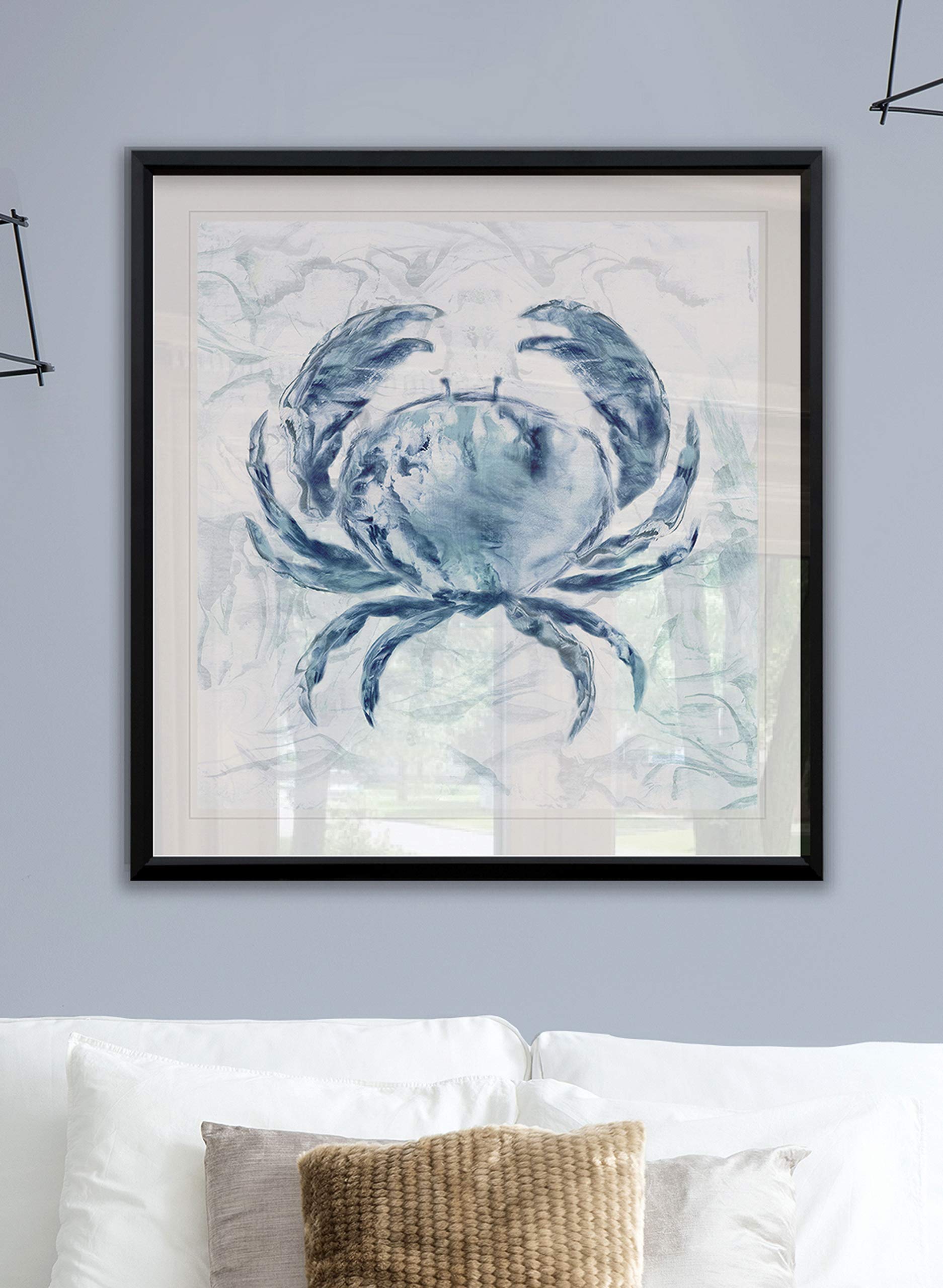 Blue Marble Coast Crab Painting - Ocean Beach Nursery Wall Art for Kids Room, Framed Canvas Animal Decor for Baby Boys & Girls Bedroom - Perfect for Coastal Themed Children's Spaces & Beach House Interiors