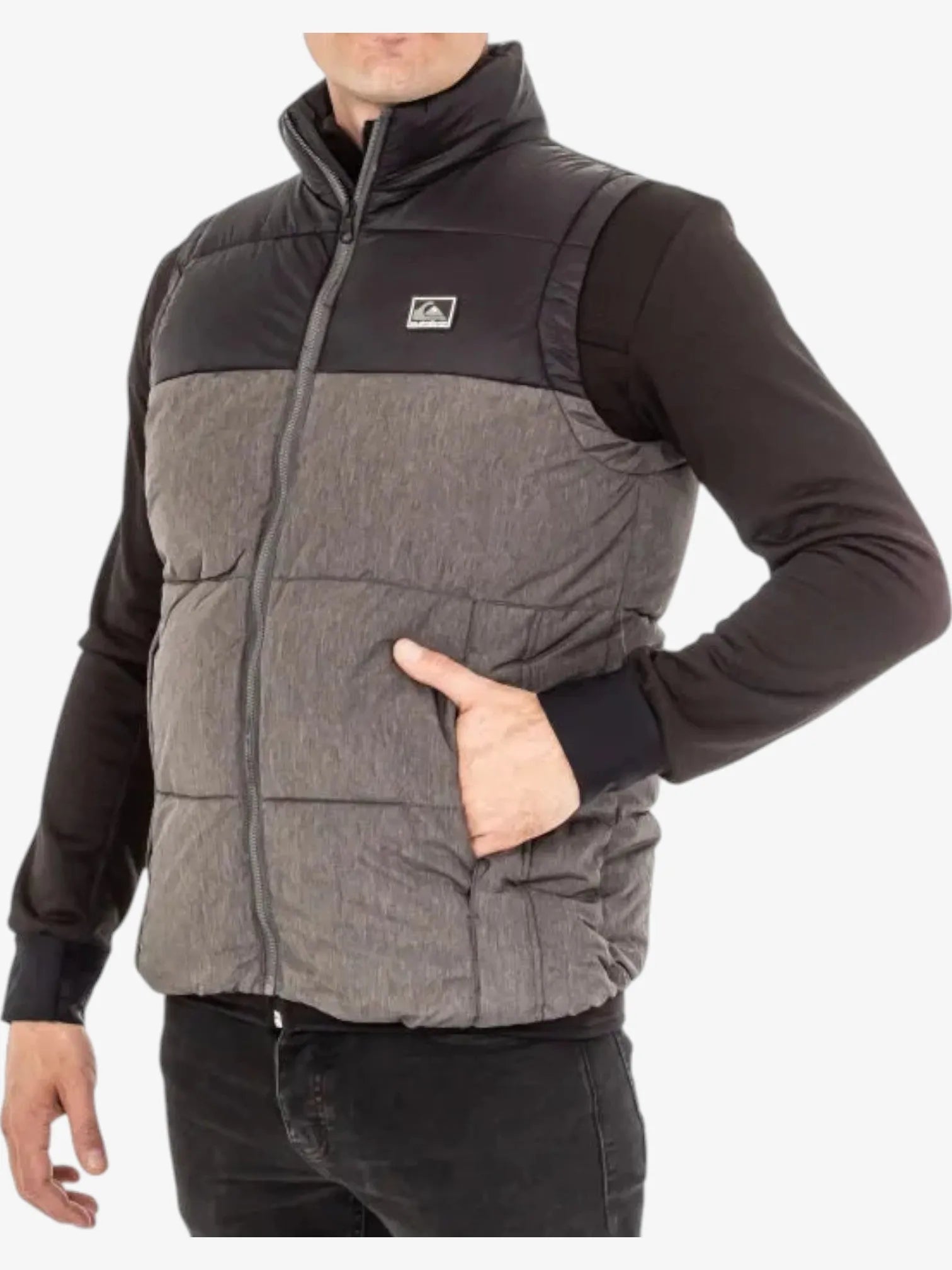 Quiksilver Wolf Shoulders Men's Vest - Grey Melange & Black | Lightweight Outdoor Jacket for Surfing, Hiking & Casual Wear