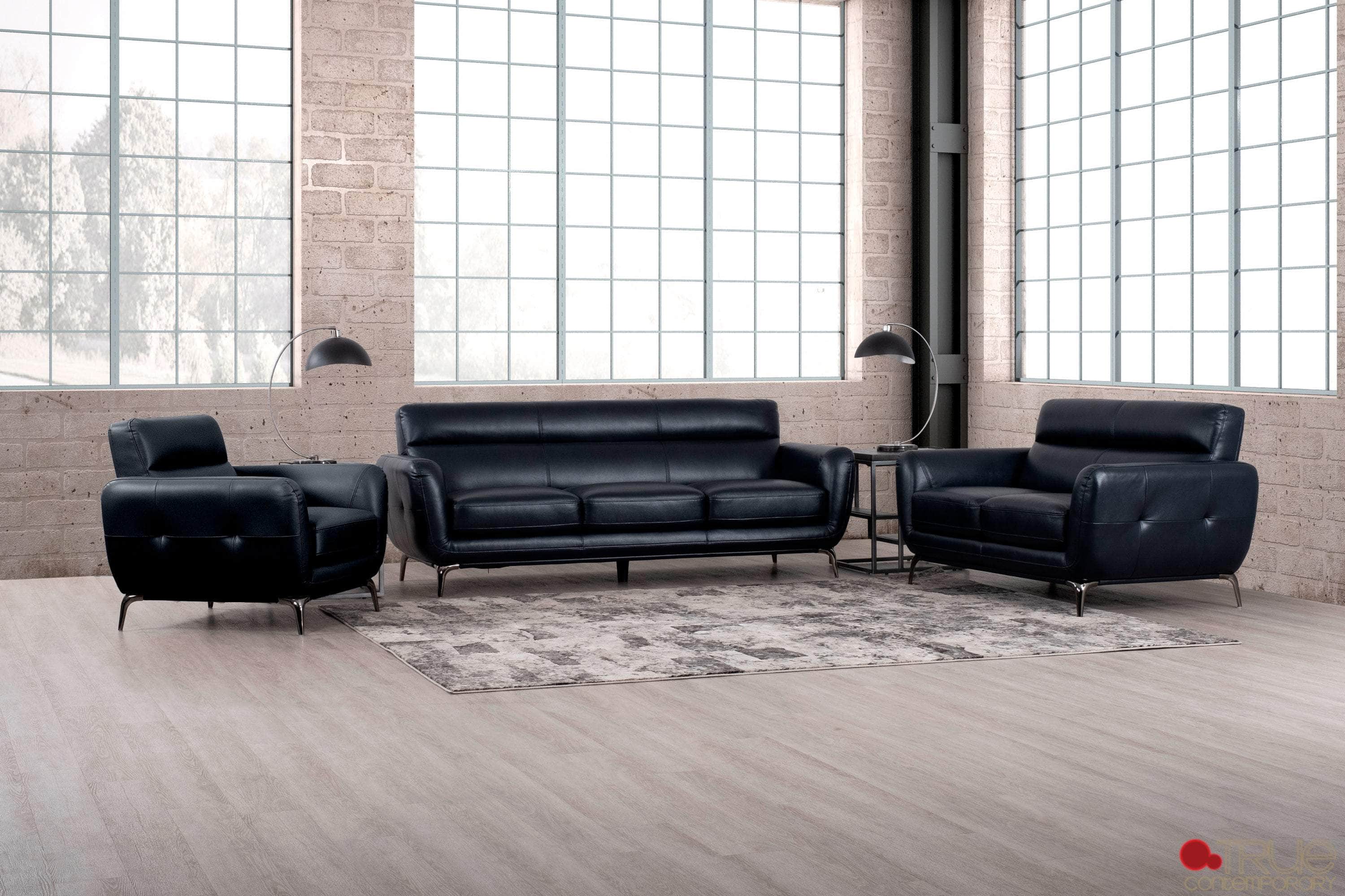 William 3-Piece Tufted Faux Leather Sofa Set with Loveseat - 2 Color Options | Modern Living Room Furniture for Small Spaces & Apartments