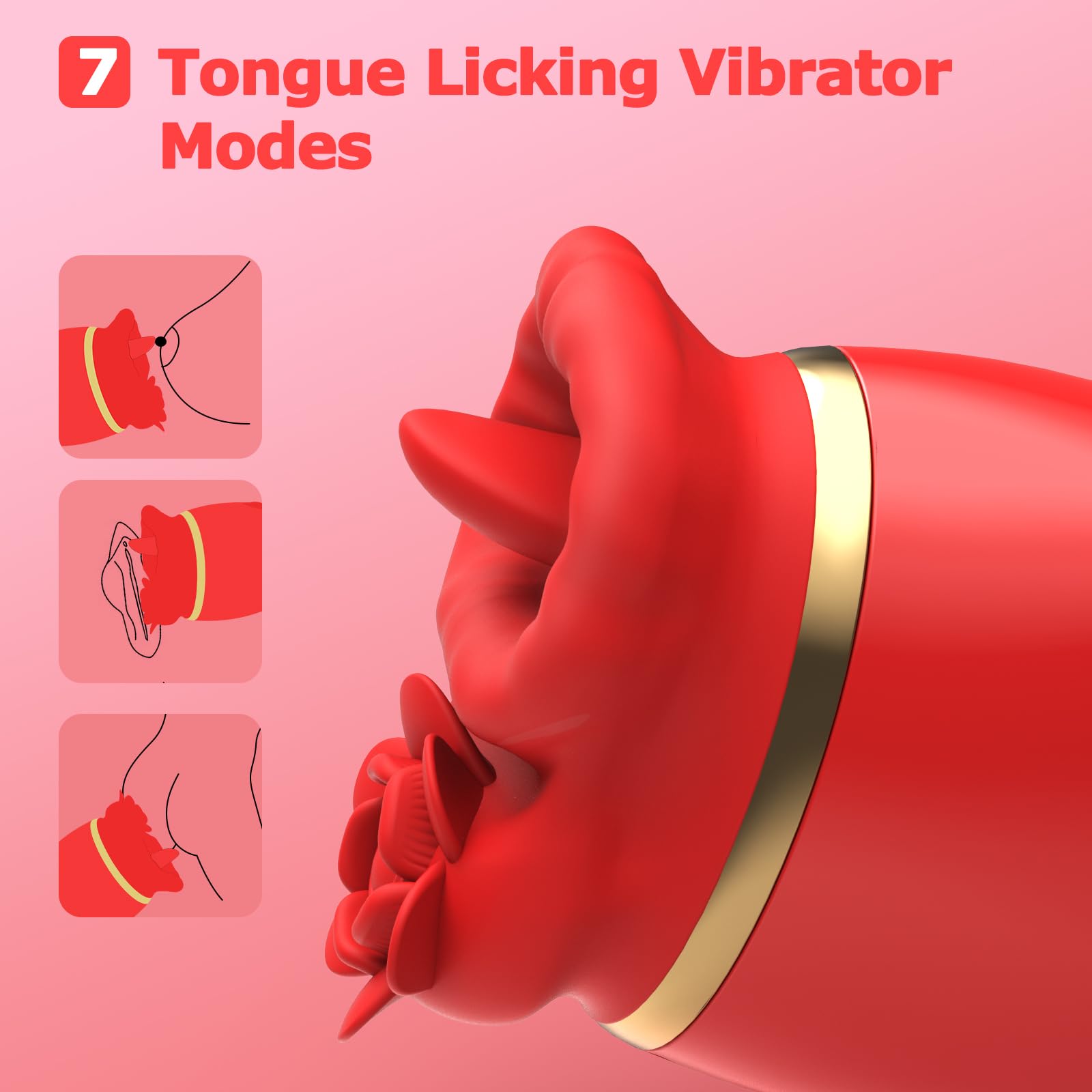 7-Speed Rose Clitoral Vibrator with Licking & Tapping Modes - 2-in-1 Nipple Stimulator for Women - Waterproof Mini Sex Toy for Couples Play & Solo Pleasure