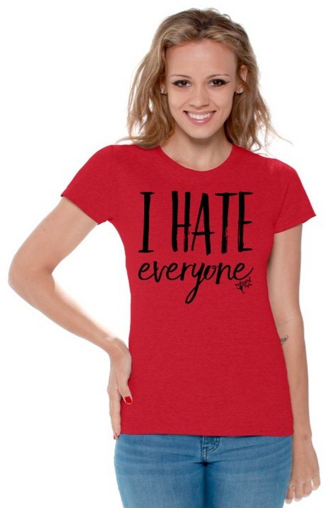 Awkwardstyles Women's 'I Hate Everyone' Graphic T-Shirt - Funny Loner Tee with Free Bookmark - Perfect for Casual Wear, Gifts & Everyday Outfits