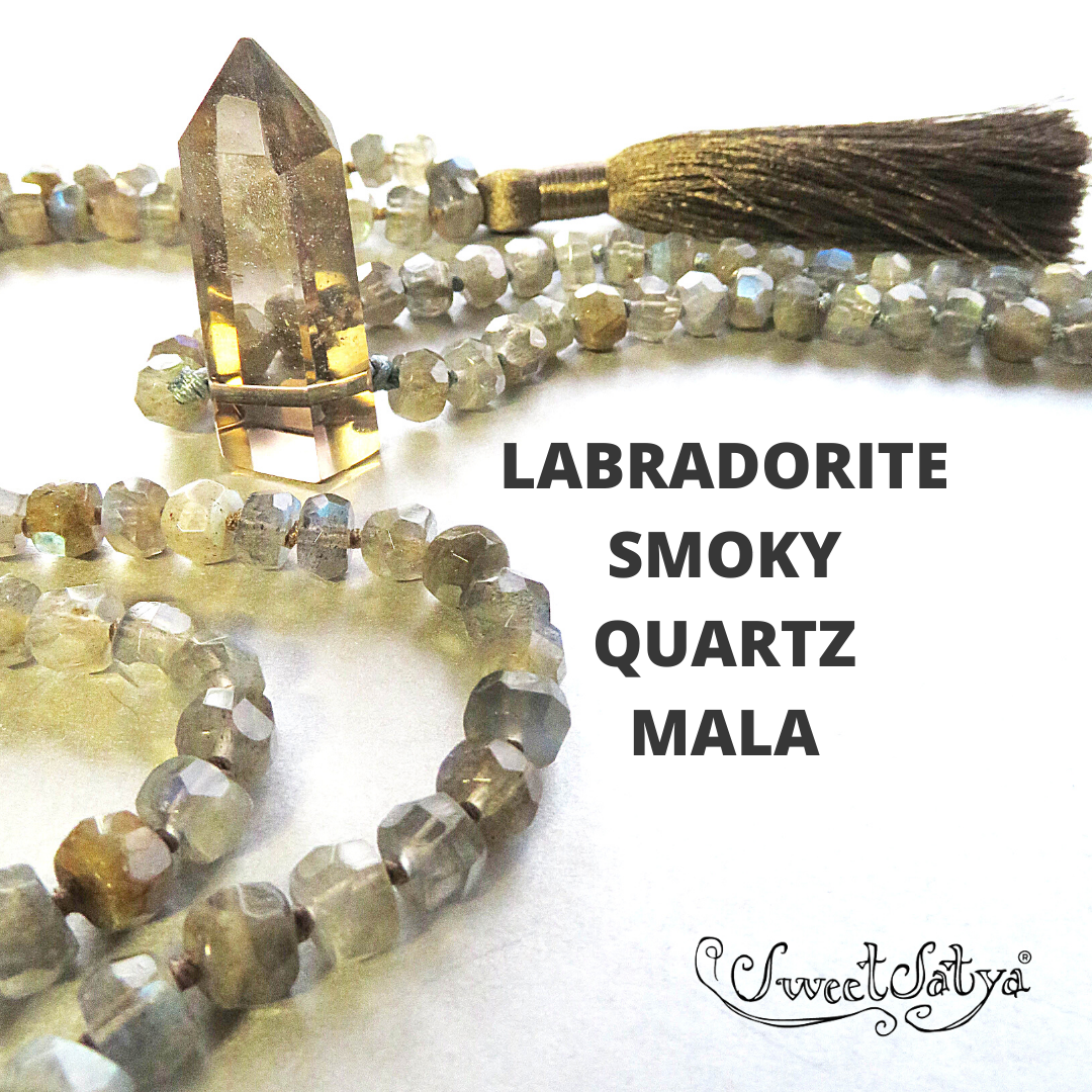 Labradorite Smoky Quartz Mala Beads - Healing Crystal Meditation Necklace for Stress Relief & Spiritual Growth | Perfect for Yoga, Reiki & Mindfulness Practices