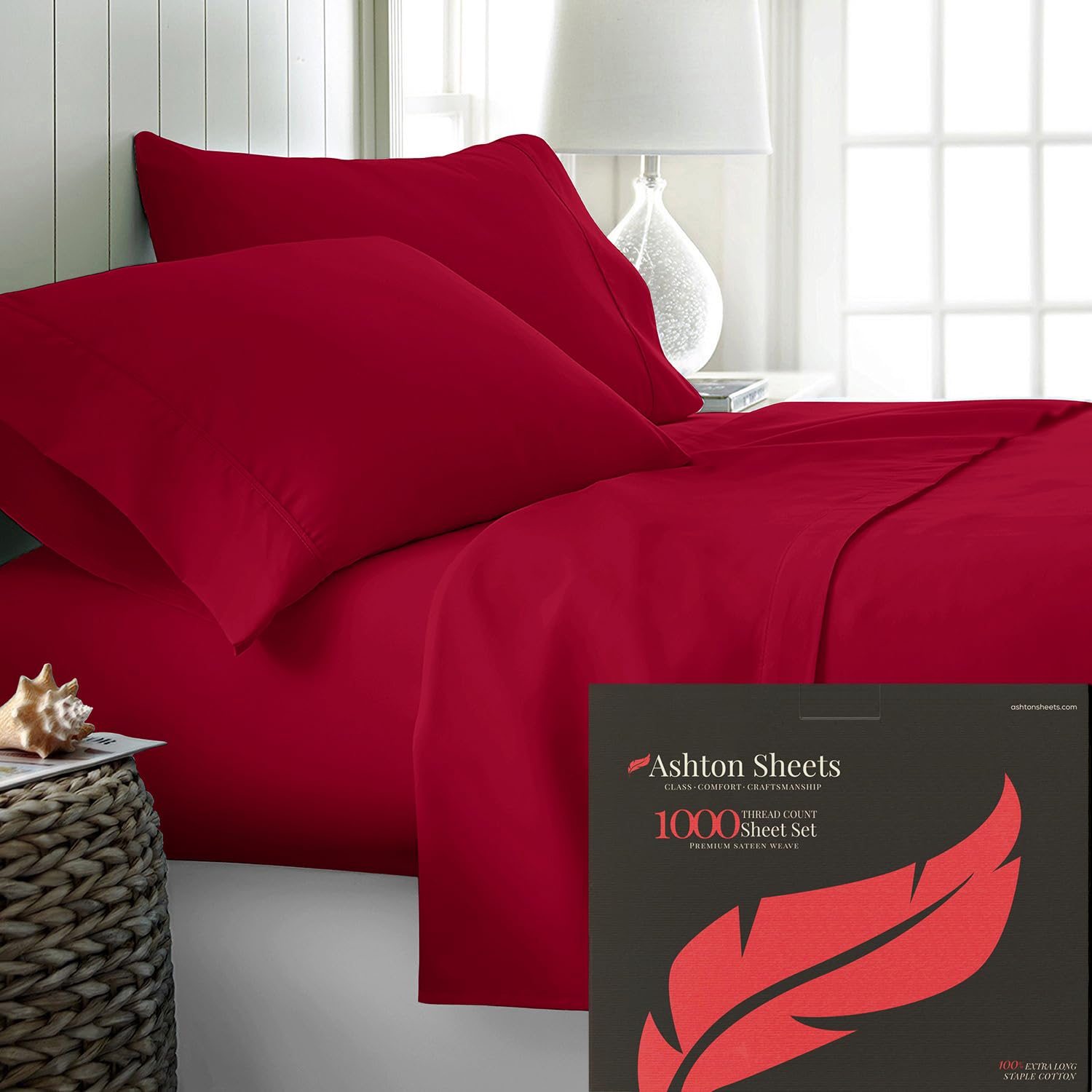 Premium 100% Egyptian Cotton California King Sheets - 1000 Thread Count 4-Piece Set | Ultra Soft & Cooling Sateen Weave | Luxury Bedding for Hot Sleepers | Perfect for Master Bedrooms & Guest Rooms (Red)