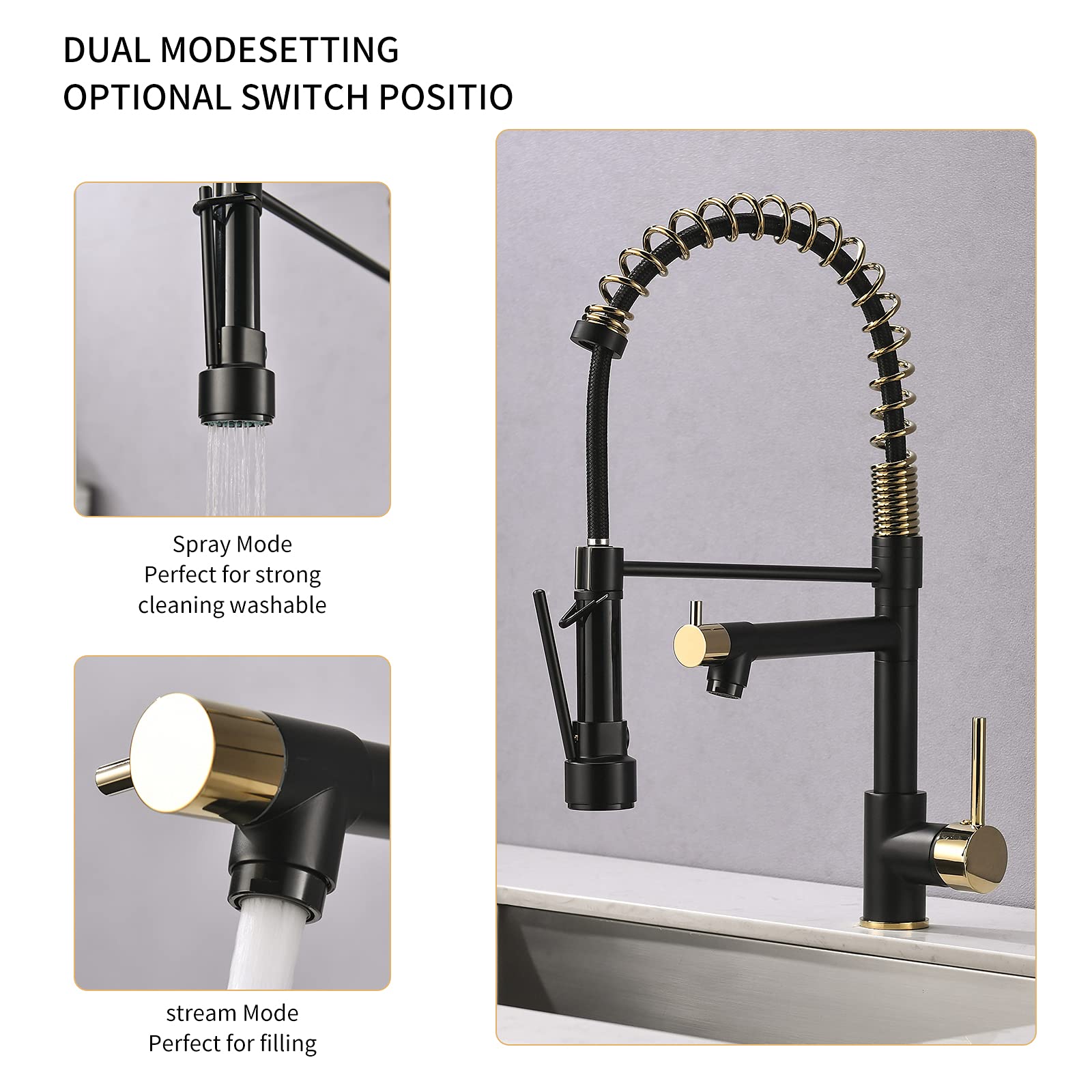 AIMADI Matte Black Kitchen Faucet with Pull Down Sprayer - Commercial Style Single Handle Single Hole Sink Faucet for Modern Kitchens & Restaurant Use