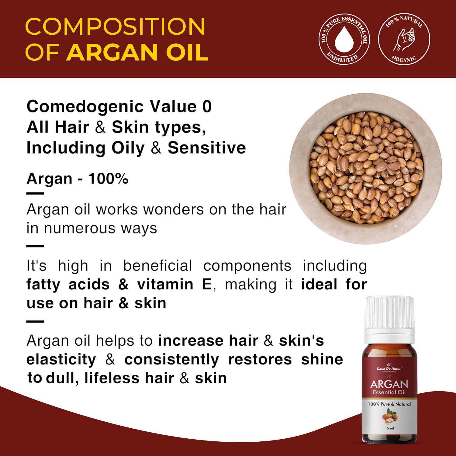 Pure Organic Argan Oil for Hair Growth, Skin Moisturizer & Stretch Mark Care - 100% Natural Treatment for Hair, Face, Nails & Lips - 15ml Bottle for Men & Women - Perfect for Daily Beauty Routine & Anti-Aging Skincare