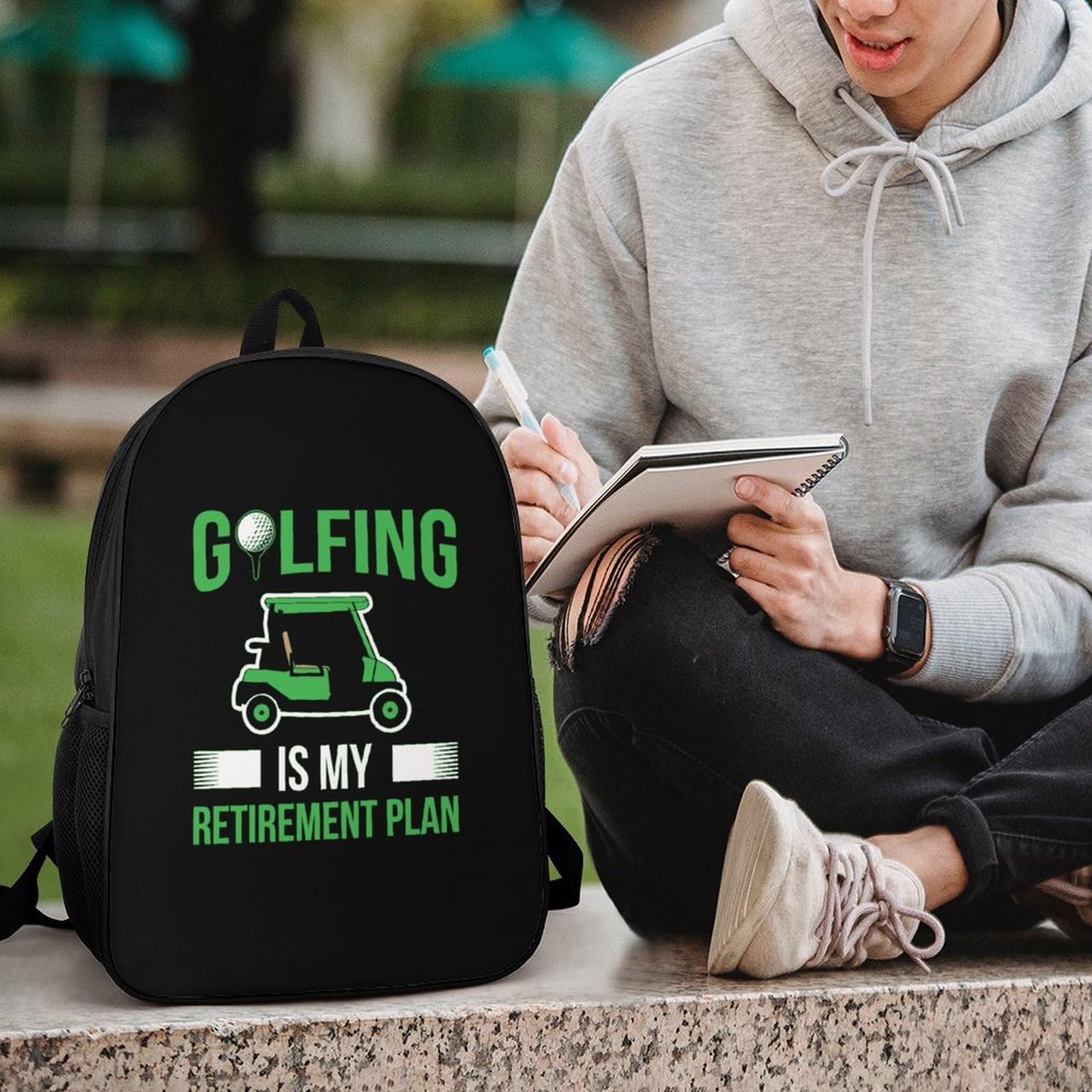 IOEDTHBJ 17 Inch Golf Backpack - 3D Printed Laptop Backpack for Men & Women, Perfect for School, Work & Travel | Durable Computer Bag with Retirement Plan Design | Ideal for Golfers, Students & Professionals