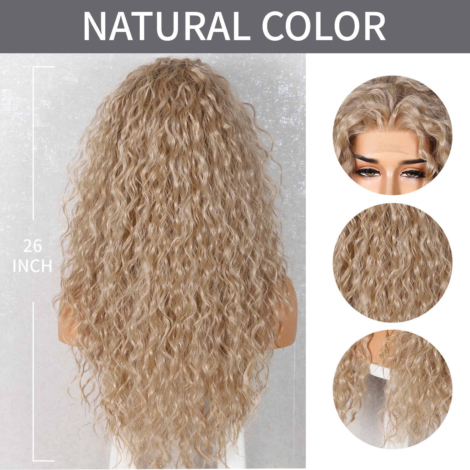 SAPPHIREWIGS 26 Inch Deep Curly Synthetic Lace Front Wig for Black Women - Ash Blonde Glueless Pre-Plucked Heat Resistant Wig | Perfect for Cosplay, Daily Wear & Special Occasions