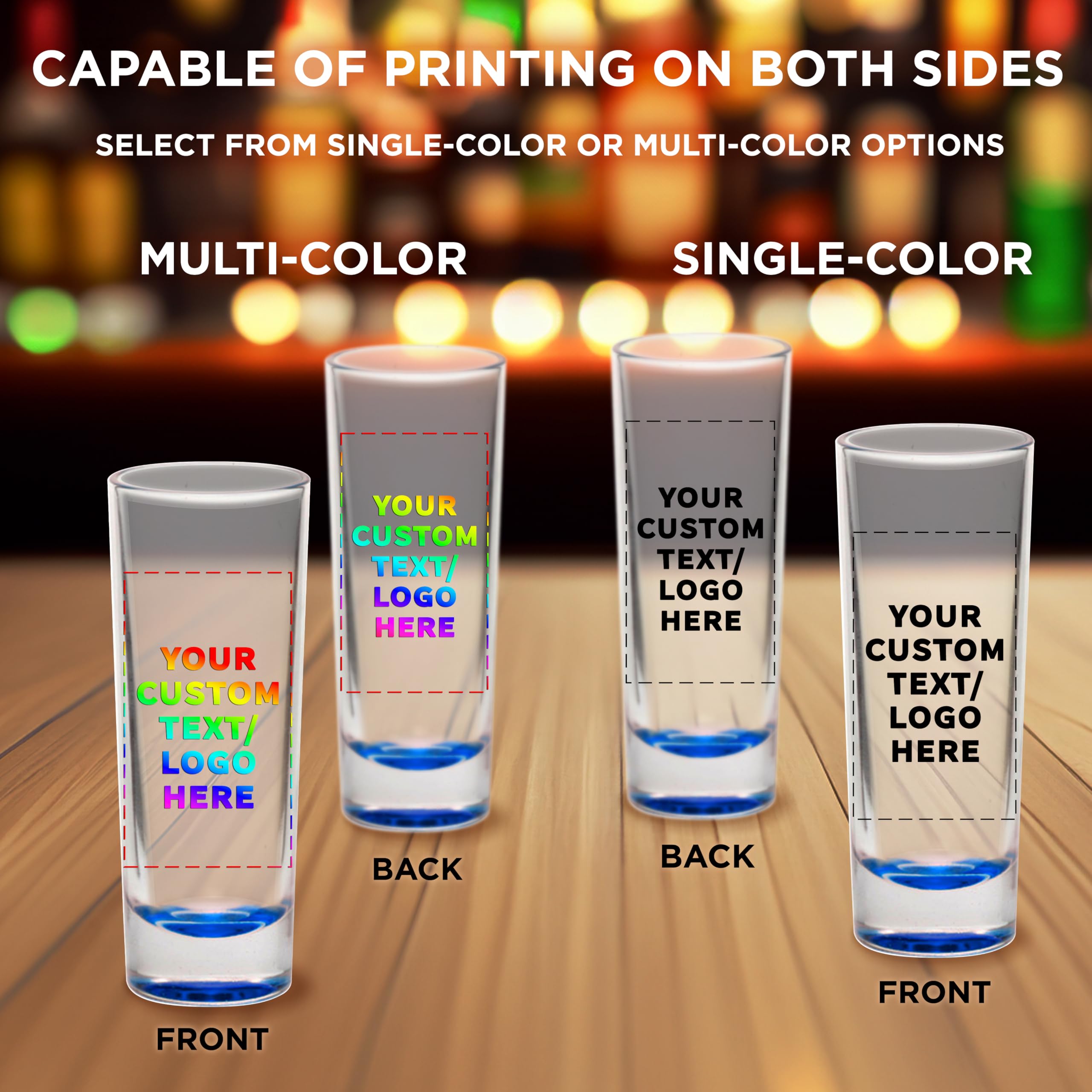 Custom 2 oz Cordial Shot Glasses Set of 50 - Personalized Bulk Pack for Parties, Weddings & Events - Durable Blue Glassware for Bars, Restaurants & Home Entertaining
