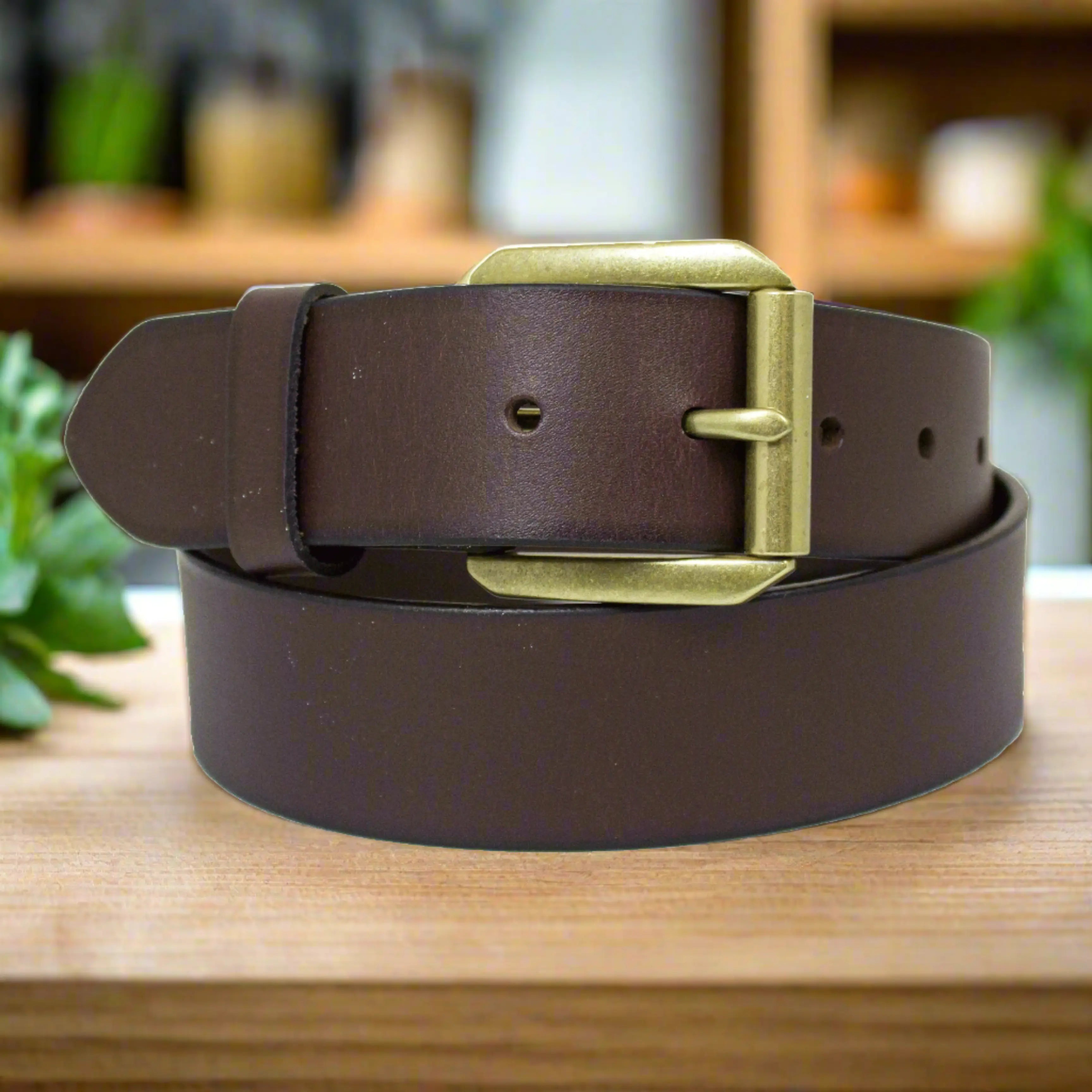 Premium BOL Men's Gold Buckle Leather Belt - Adjustable & Removable - Formal & Casual Wear for Office, Wedding & Everyday Use