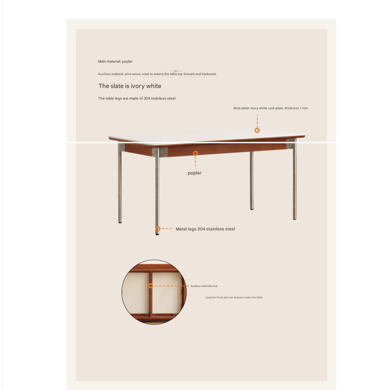 Modern Poplar Solid Wood Bauhaus Dining Table - Minimalist Scandinavian Style for Small Spaces - Perfect for Apartments, Breakfast Nooks & Cozy Dining Areas