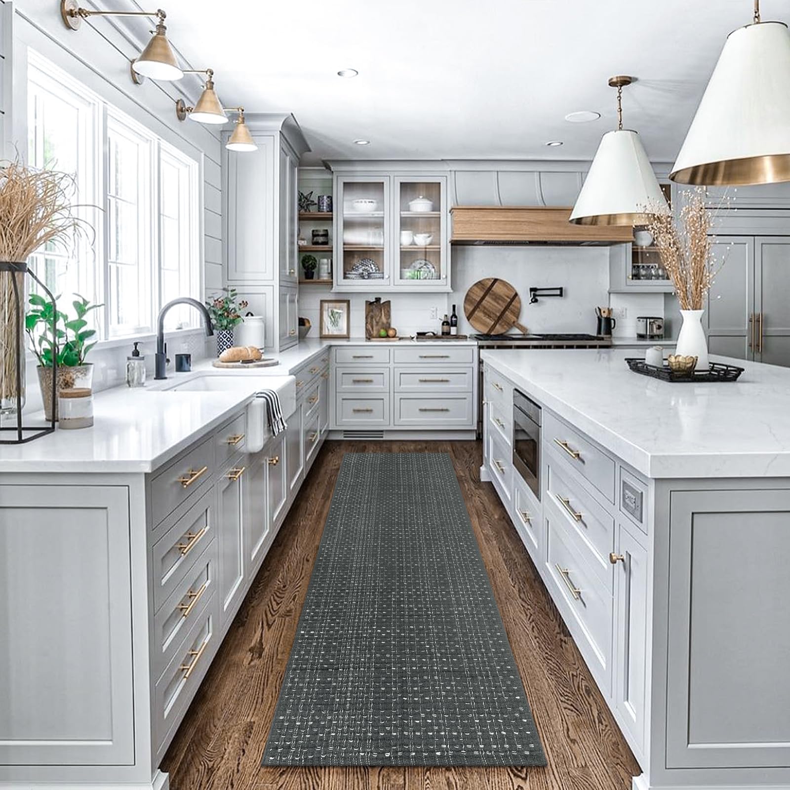Seavish 2'x6' Cotton Woven Hallway Runner Rug - Grey Farmhouse Entryway Rug for Kitchen, Living Room, Bedroom, Laundry & Patio | Washable & Durable Indoor/Outdoor Rug for Home Decor