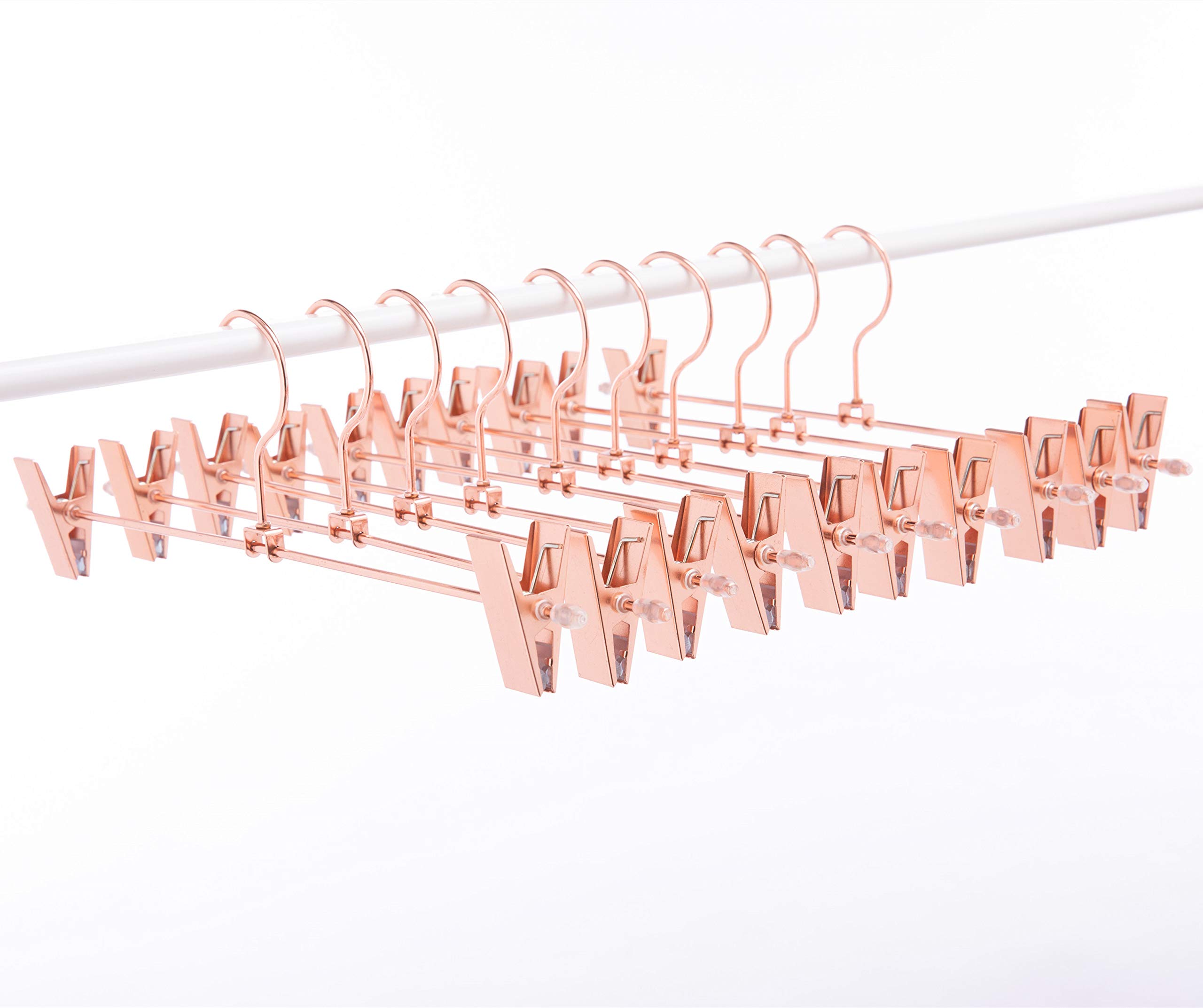 13 Inch Heavy Duty Rose Gold Stainless Steel Slack Hangers - 20 Pack Adjustable Pants & Skirt Hangers with Non-Slip Clips (Rose Gold) - Perfect for Closet Organization, Laundry Room & Travel Packing
