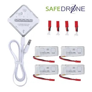SAFEDrone™ 4-Pack Replacement Batteries with Fast Charger - Compatible with DJI, Autel, and Holy Stone Drones - Perfect for Travel, Aerial Photography, and Outdoor Adventures