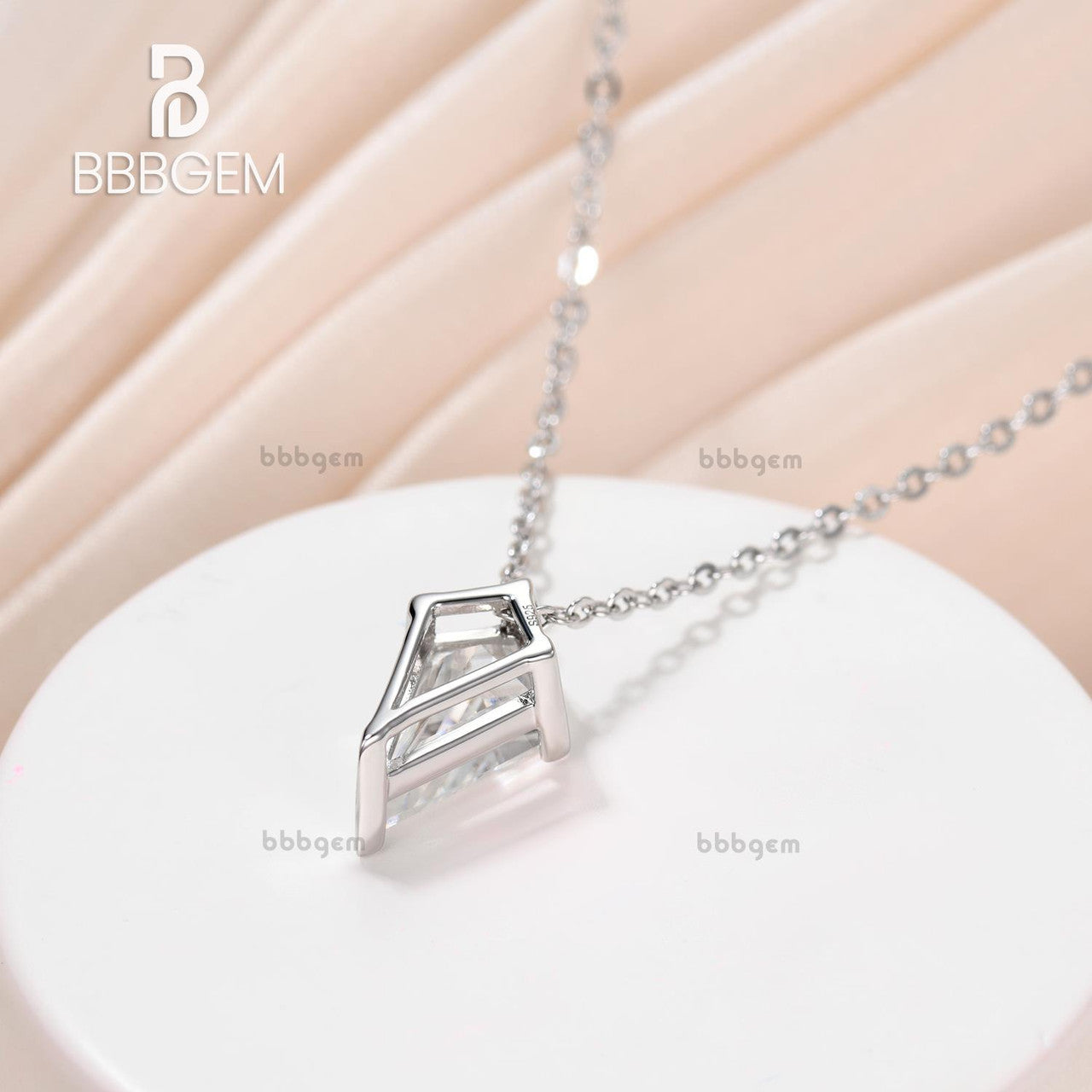 V Prong Long Kite Step Cut Colorless Moissanite Solitaire Pendant Necklace - Elegant Bridesmaid & Bridal Jewelry for Weddings, Anniversaries & Special Occasions