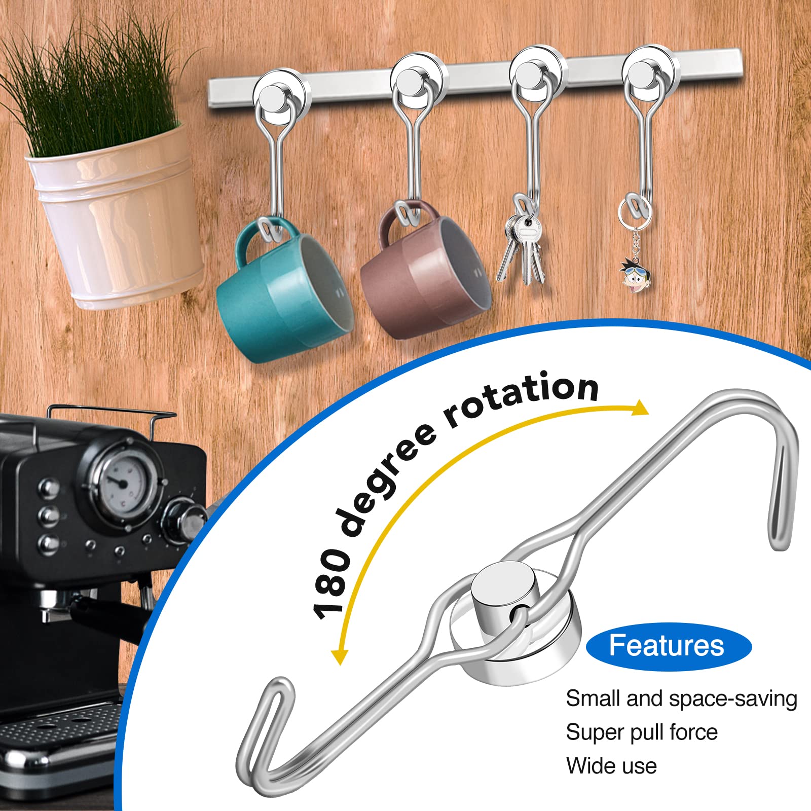 LOVIMAG 6-Pack Magnetic Hooks - Heavy Duty for Garage, Fridge & Travel
