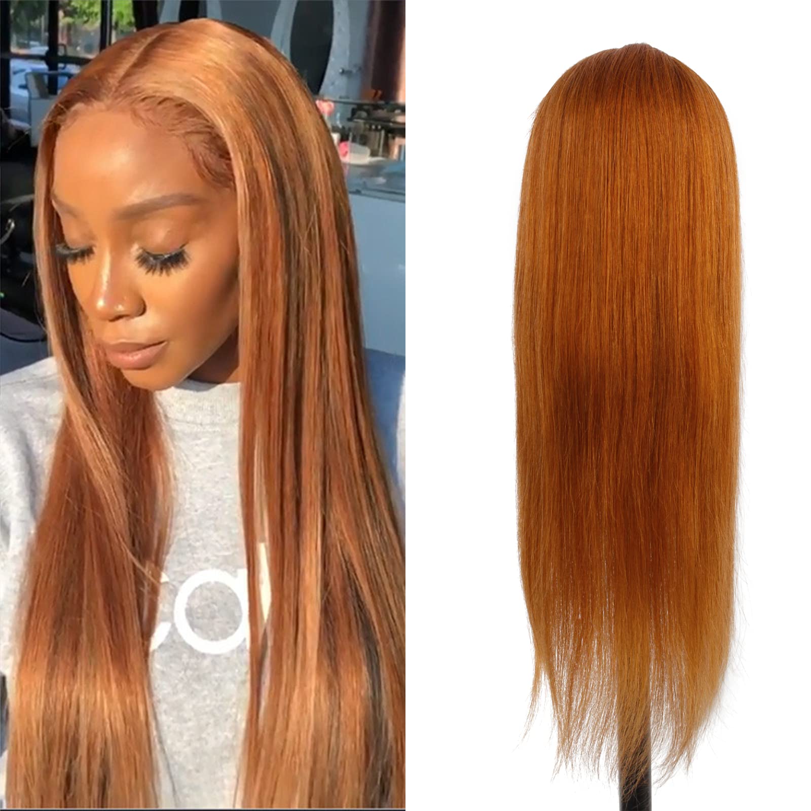 13x4 Brazilian Virgin Human Hair Lace Front Wig - Straight Glueless Lace Wig with Pre Plucked Bleached Knots & Baby Hair for Black Women | 30 Colors, 24 Inch | Perfect for Daily Wear, Parties & Special Occasions