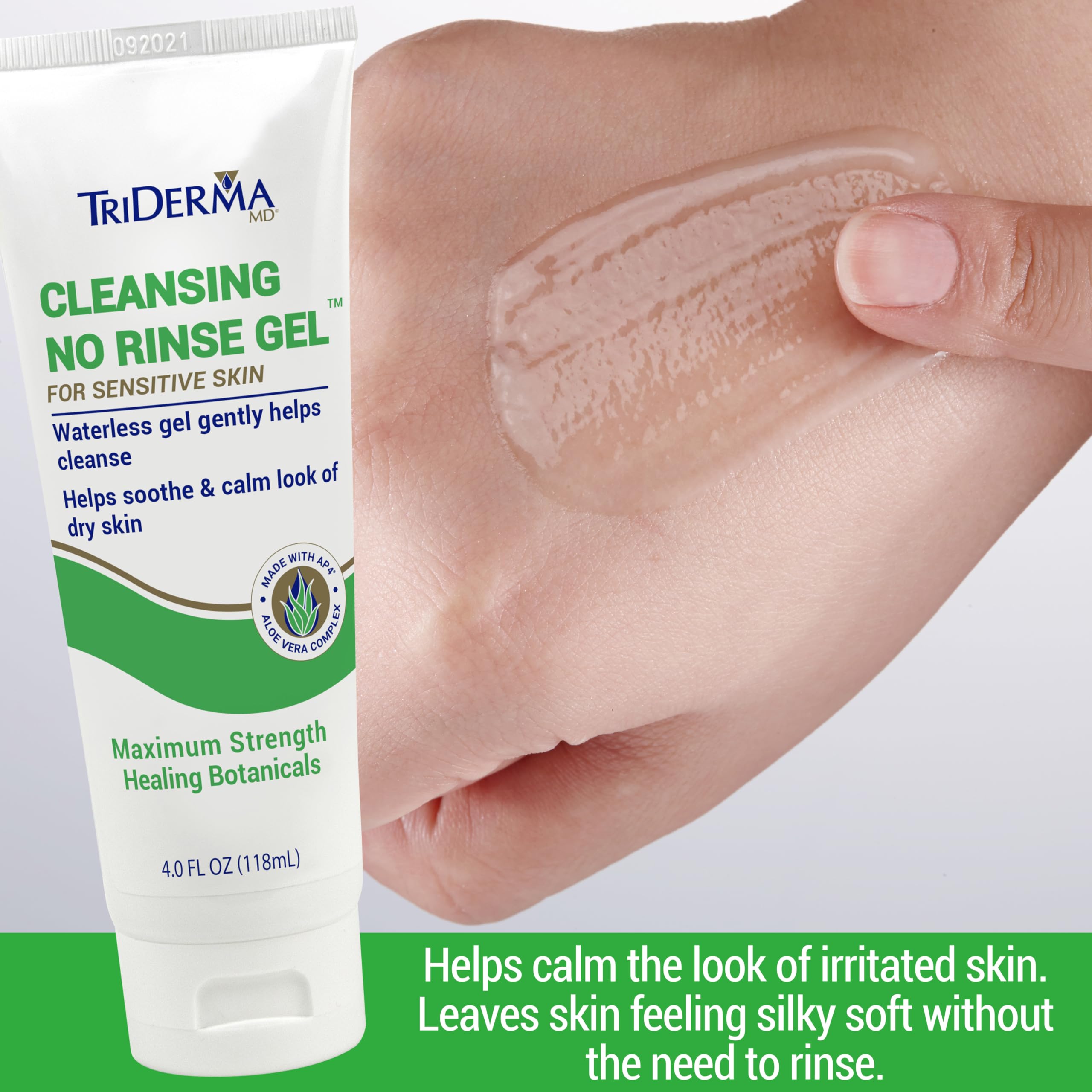 TriDerma No Rinse Cleansing Aloe Vera Gel with AP4 Complex - 4 oz | Soothing Moisturizer for Sensitive Skin | Perfect for Travel, Post-Workout & Sunburn Relief