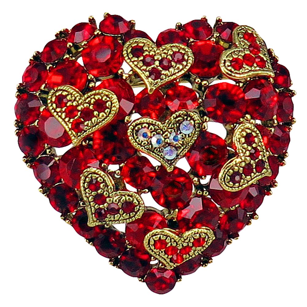 RUCINNI Antique Gold Heart Brooch with Crystals for Women - Elegant Gift for Weddings & Parties
