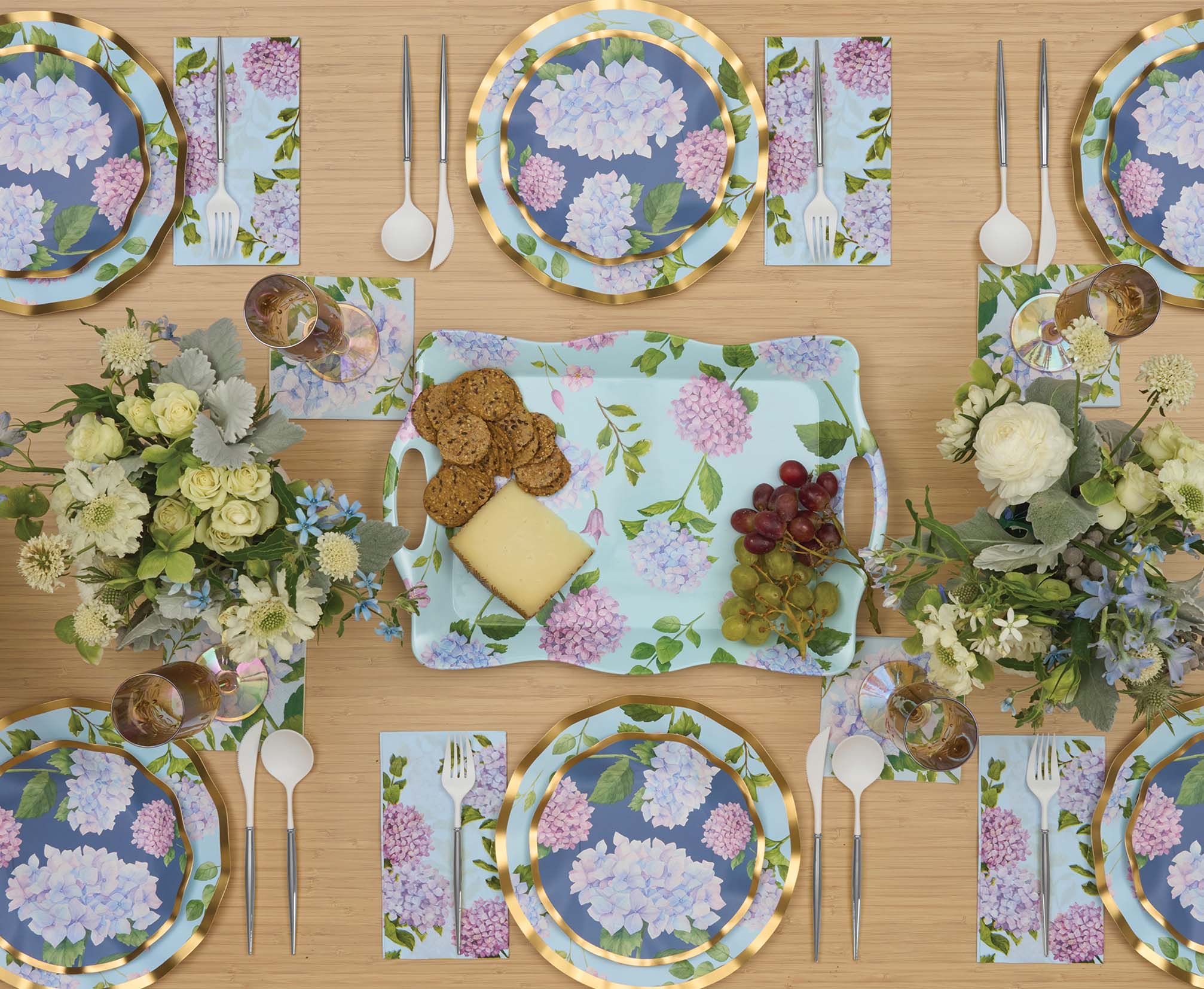 Elegant Hydrangea Floral Table Setting for Weddings, Parties & Home Decor - Premium Artificial Flower Centerpiece for Dining & Event Decorations