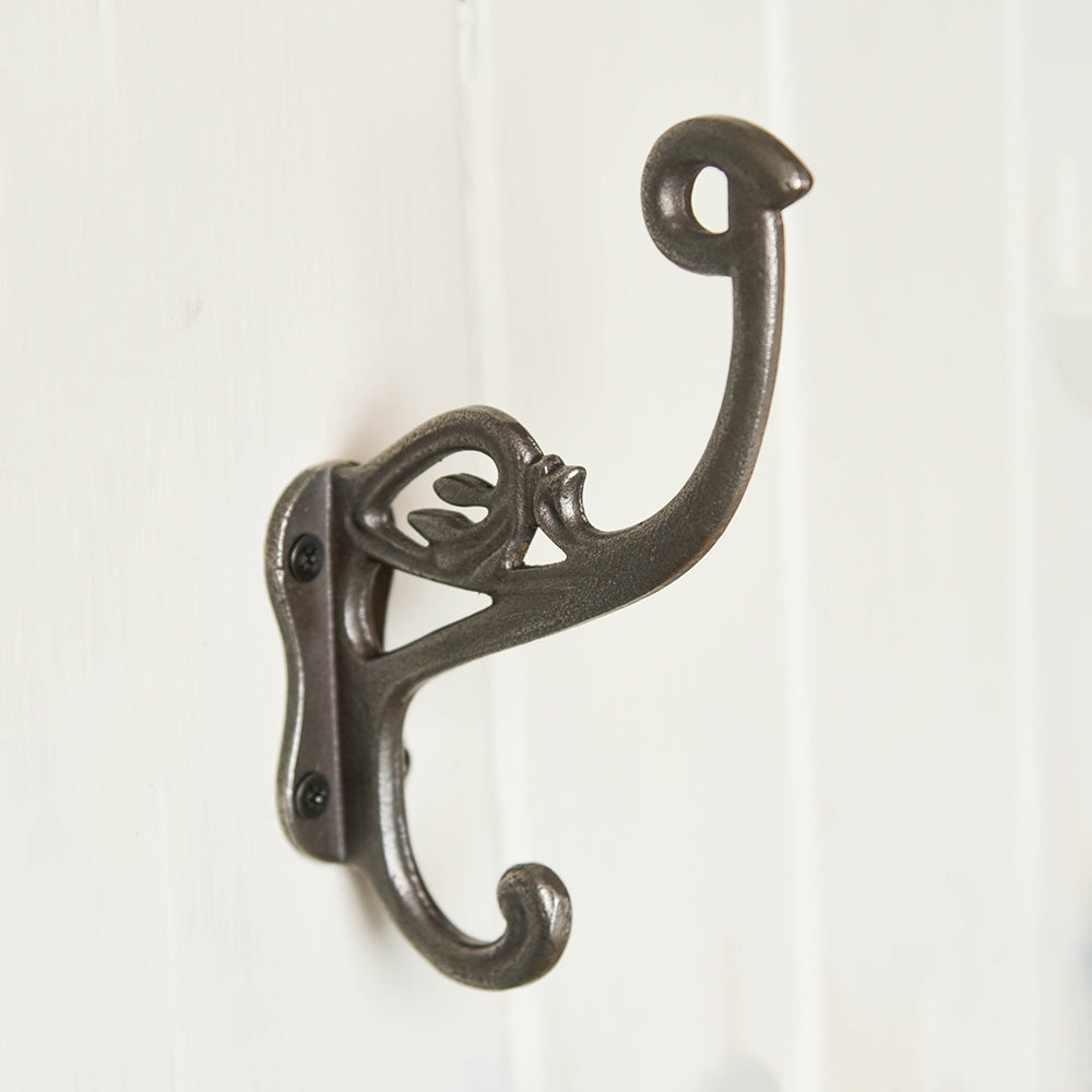 Vintage Cast Iron Swan Neck Double Coat Hook - Heavy Duty Rustic Wall Hooks for Hats, Coats & Bags - Perfect for Entryway, Mudroom & Farmhouse Decor
