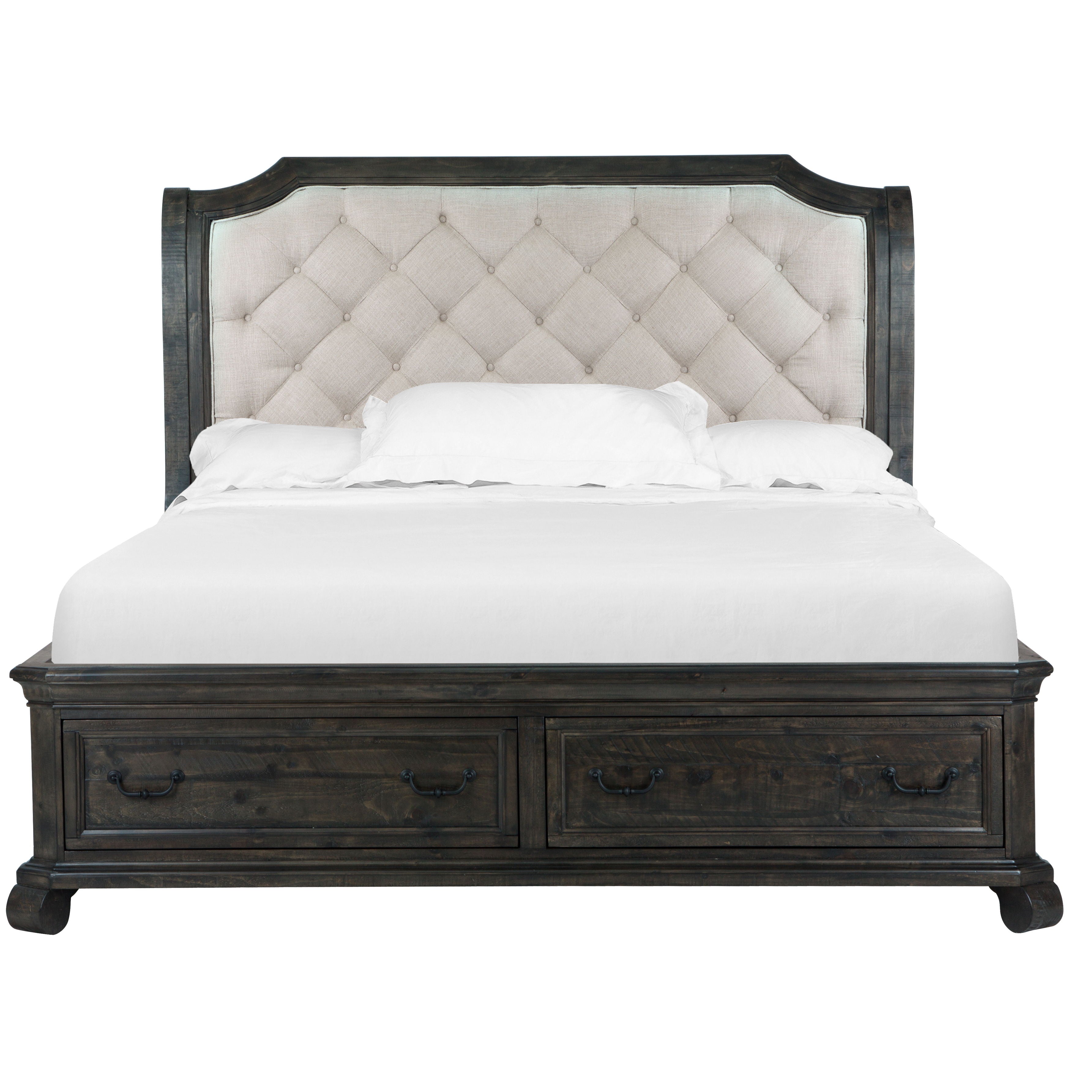 Bellamy Complete California King Sleigh Storage Bed Frame - Solid Wood Platform Bed with Underbed Drawers for Master Bedroom, Guest Room & Small Space Storage Solutions