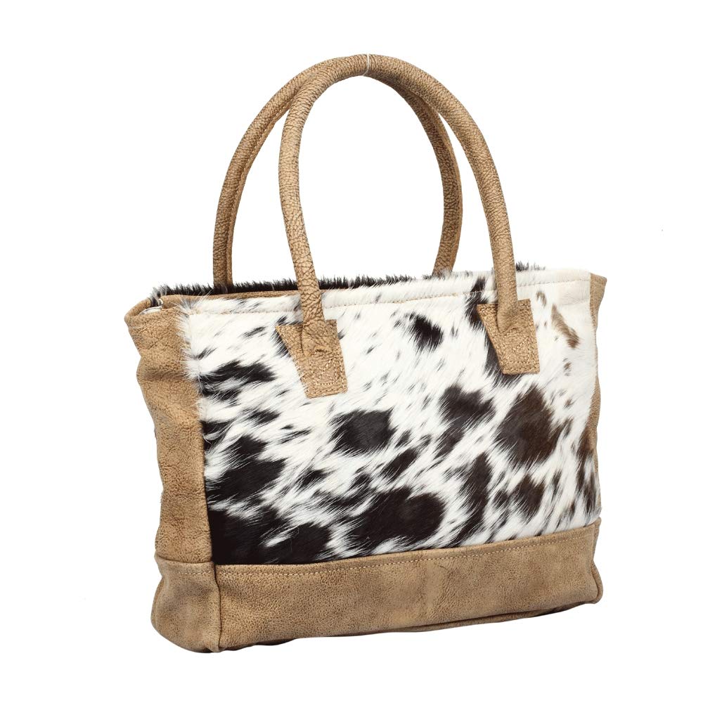 Myra Bag Black & White Cowhide Leather Handbag for Women - 13.5
