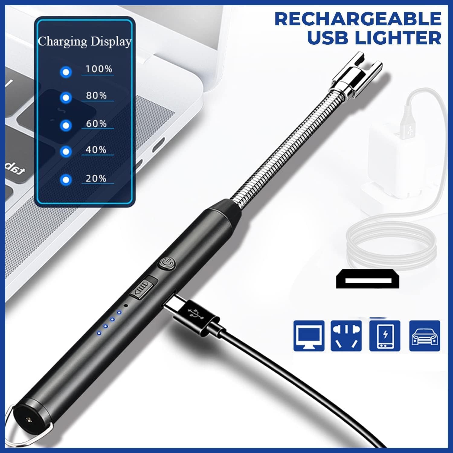 HIWAGA USB Rechargeable Electric Lighter - Windproof Arc Lighter for Kitchen, Candles, BBQ, Camping & Home Use | 360° Flexible & Waterproof | Perfect for Cooking, Travel & Outdoor Activities