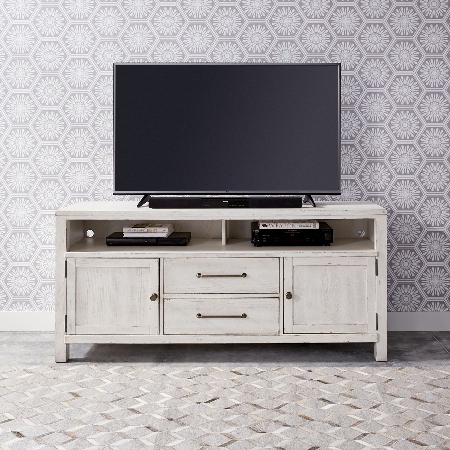 Modern Farmhouse TV Stand with Storage - Rustic Wood Entertainment Center for Living Room, Bedroom & Home Theater