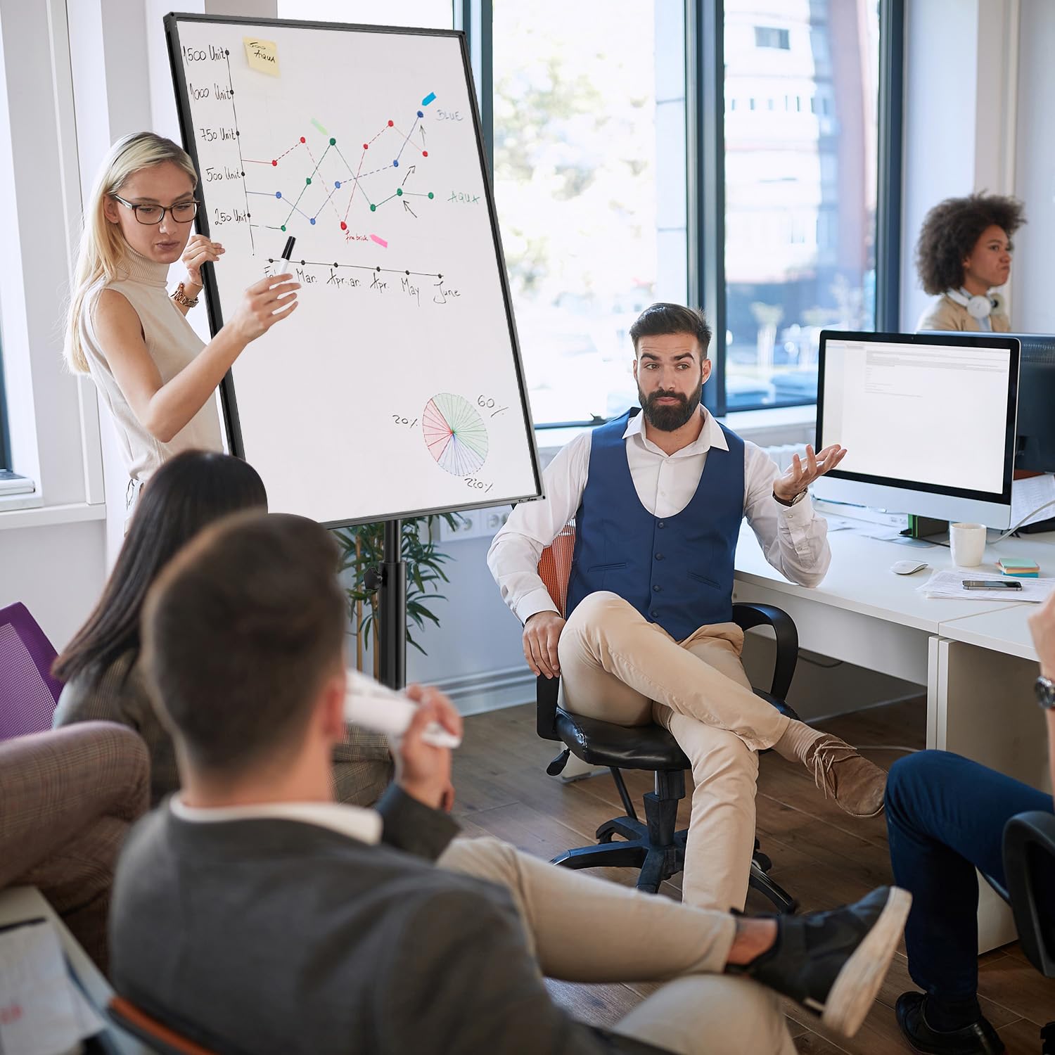 TANKEE 40 x 26 Inches Portable Magnetic Whiteboard Easel - Dry Erase Flip Chart Stand with 25-Sheet Paper Pad | Perfect for Office Meetings, Classroom Teaching & Home Organization