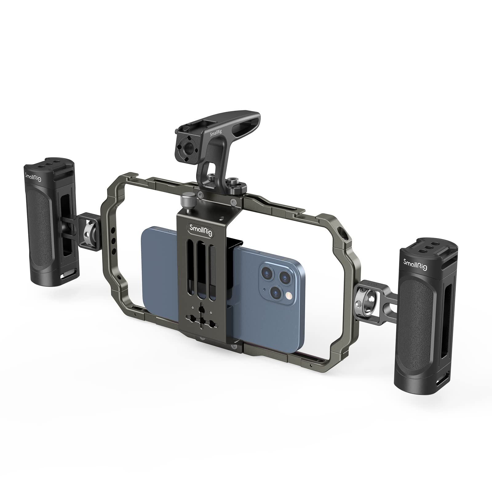 SmallRig Universal Smartphone Video Rig Kit for iPhone 16/15/14/13/12 Pro Max - Aluminum Handheld Phone Cage with Ergonomic Handles - Professional Stabilizer for Vlogging, Live Streaming & Content Creation - Perfect for YouTube, TikTok & Social Media Videos