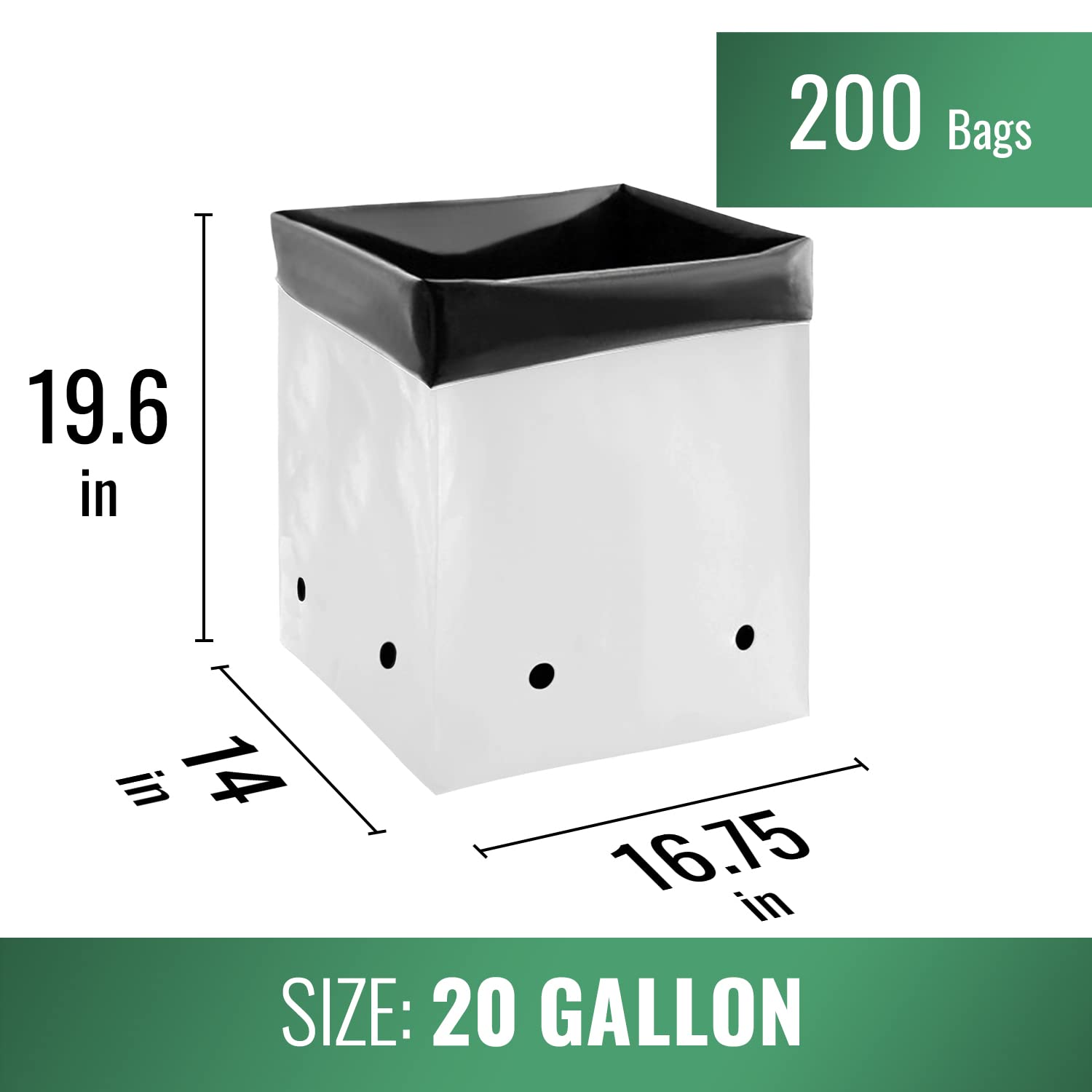 20 Gallon Grow Bags for Planting - 200 Pack Reusable Plastic Plant Pots for Flowers, Vegetables, Herbs & Nursery Plants | Perfect for Indoor Gardening, Outdoor Farming & Hydroponic Systems