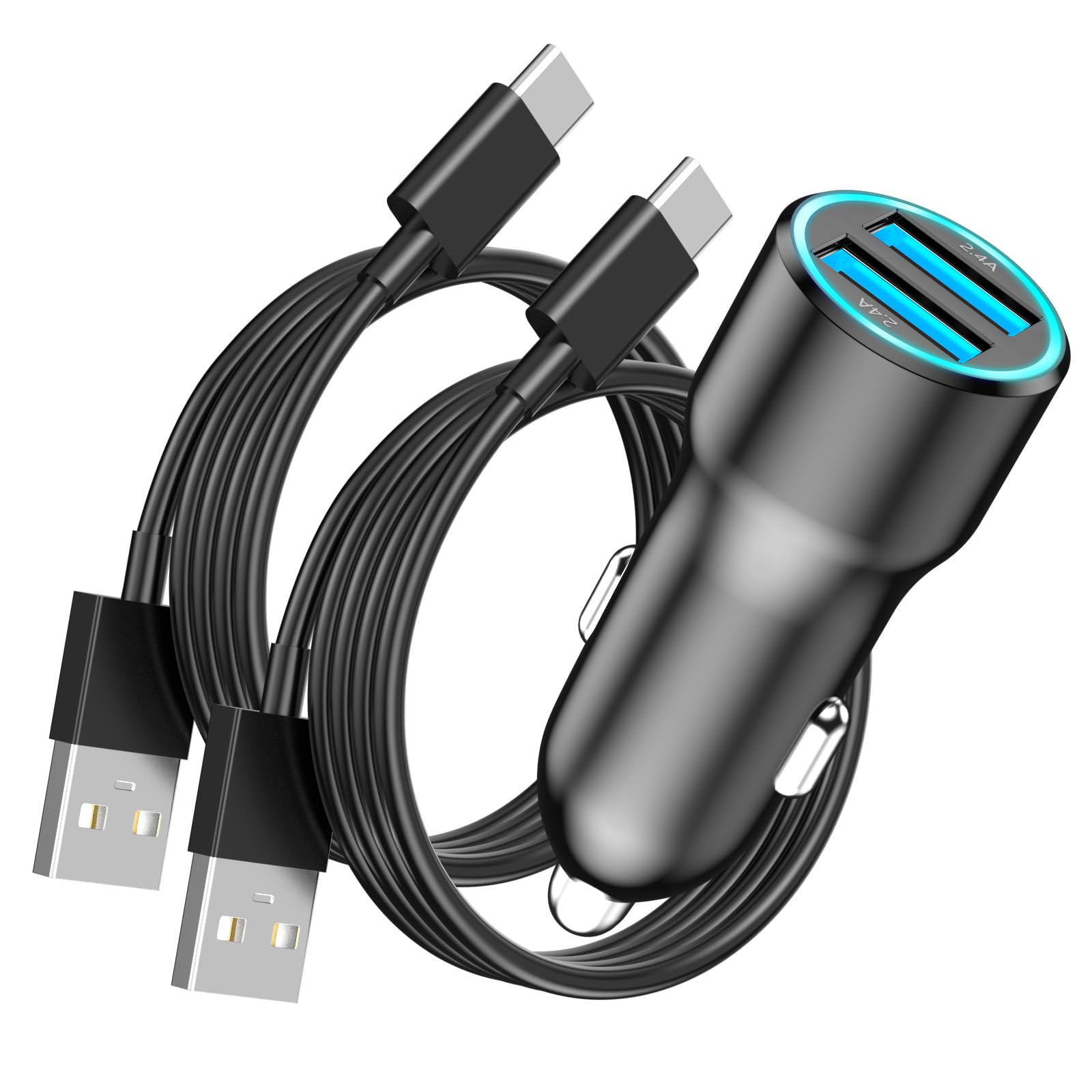 Fast Charging USB Car Charger for iPhone 16/16 Plus/16 Pro/16 Pro Max - 4.8A Dual Port Cigarette Lighter Adapter with 3FT USB Cable - Compatible with iPhone 15/15 Pro/15 Pro Max - Perfect for Road Trips & Daily Commutes