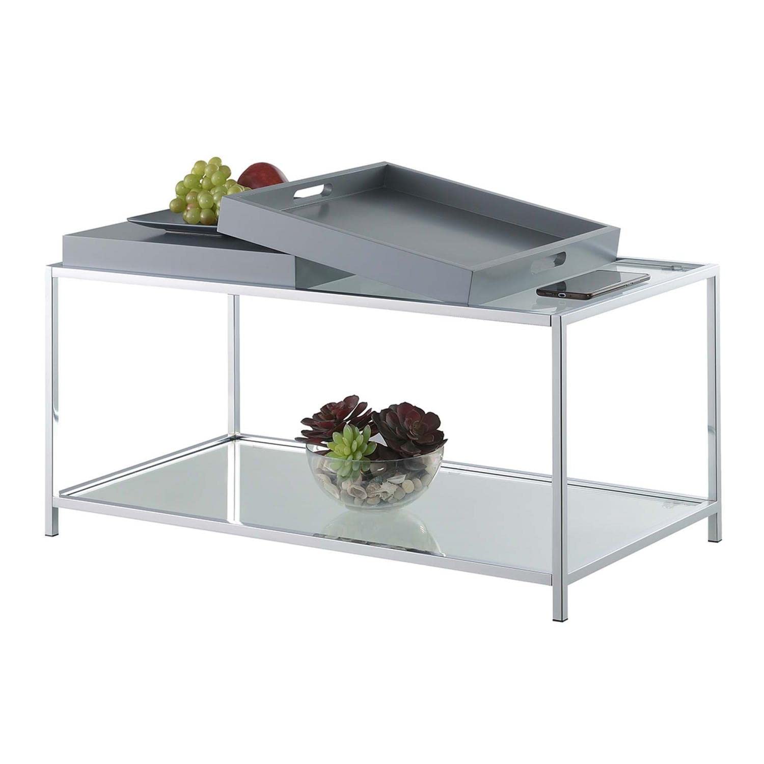 Palm Beach Coffee Table with Removable Trays & Shelf - Modern Gray End Table for Living Room, Perfect for Small Spaces & Home Decor