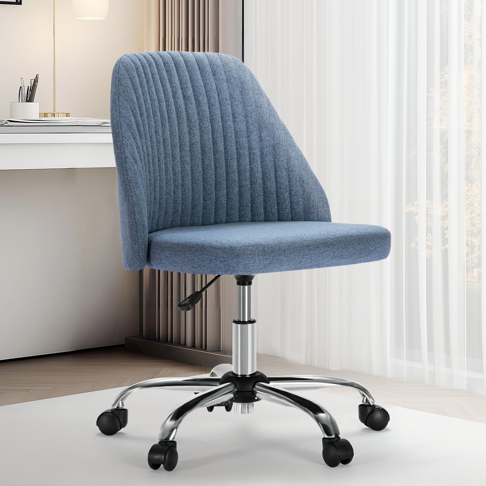Sweetcrispy Armless Office Chair - Modern Fabric Ergonomic Desk Chair with Wheels, Adjustable Height Swivel Task Chair for Home Office, Computer Work & Small Spaces | Perfect for Compact Workspaces, Gaming & Vanity Areas