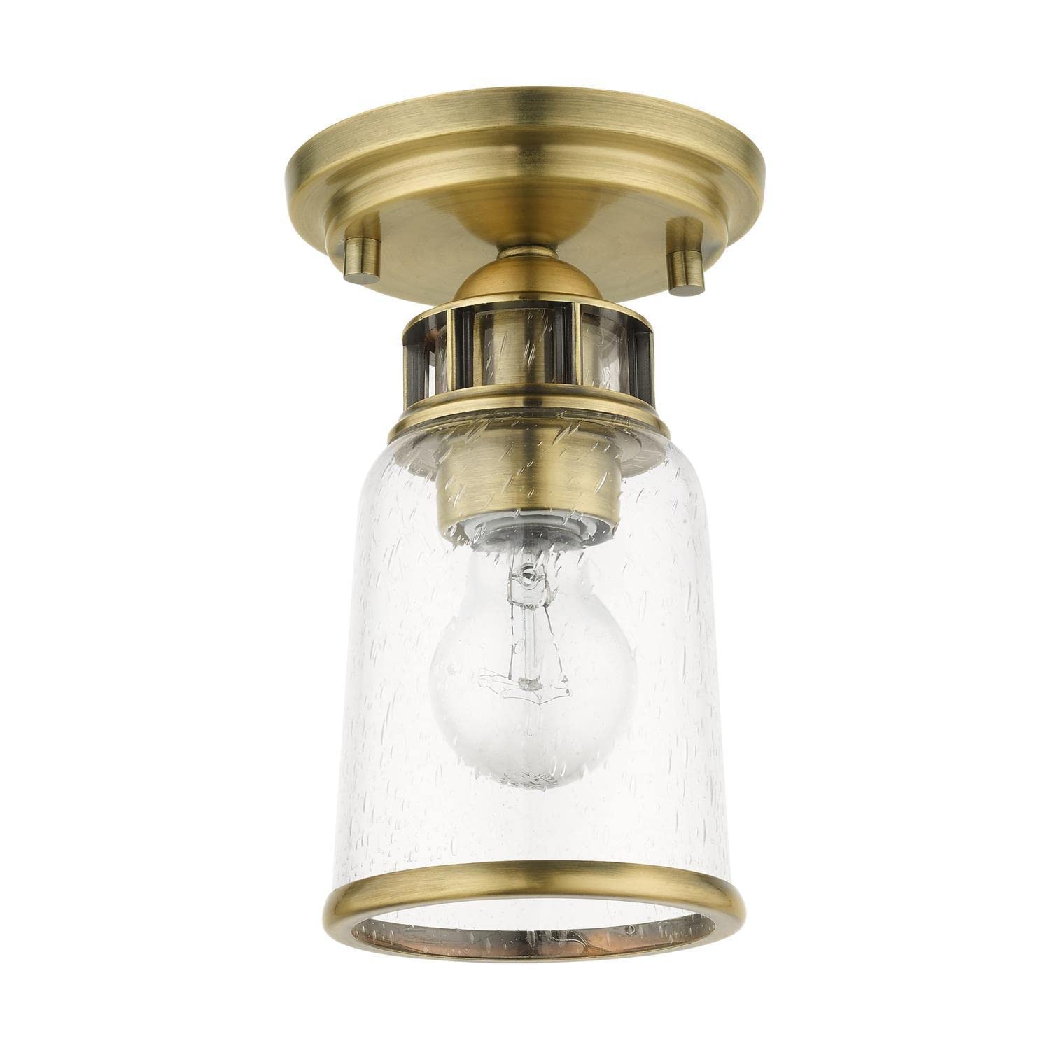Livex Lighting Lawrenceville 1-Light Antique Brass Ceiling Mount Fixture - Vintage Style Lighting for Bedroom, Living Room & Dining Room