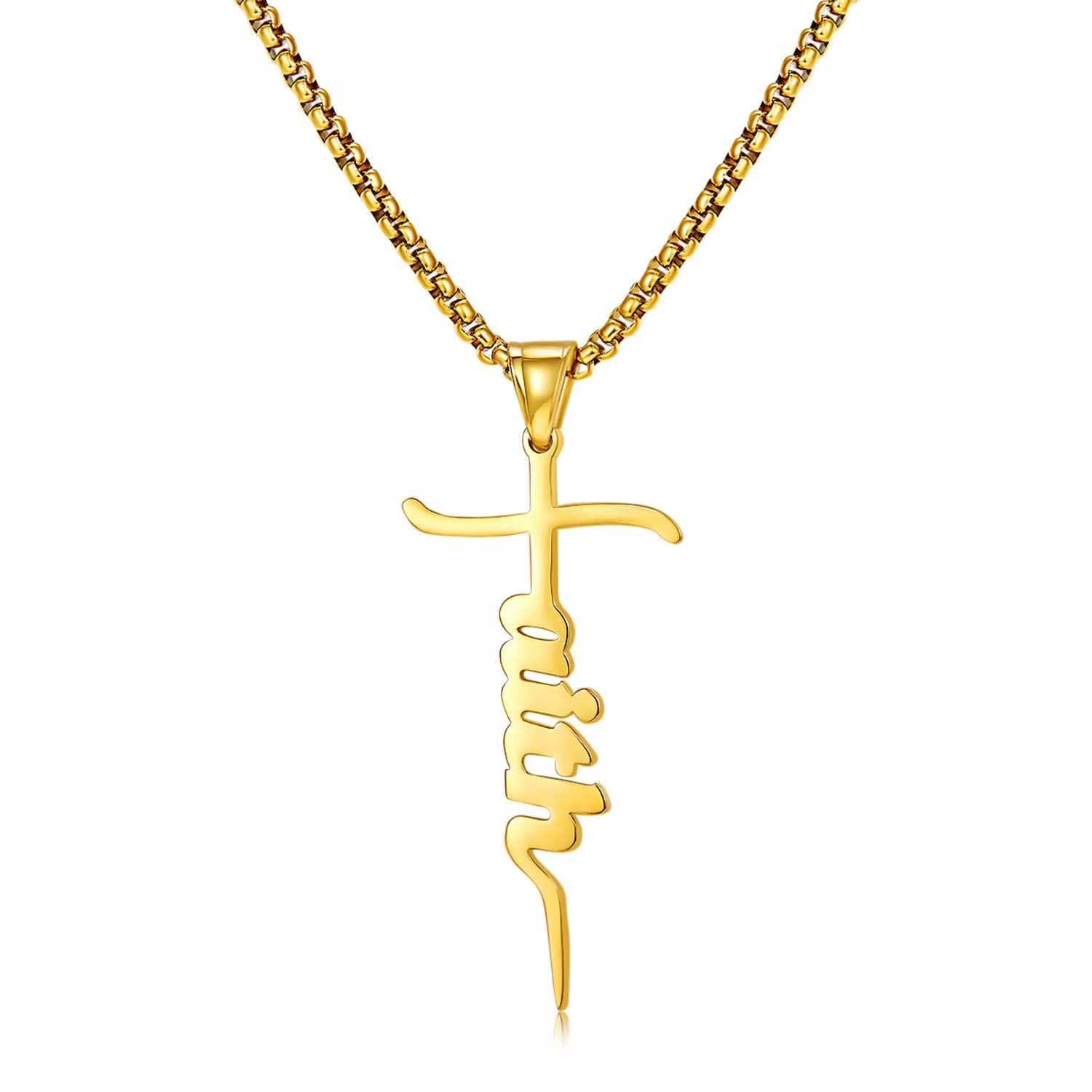 18K Gold Filled Men's Cross Necklace - Faith Jewelry for Men & Boys (Yellow/White Gold, 3mm Rolo Chain 24