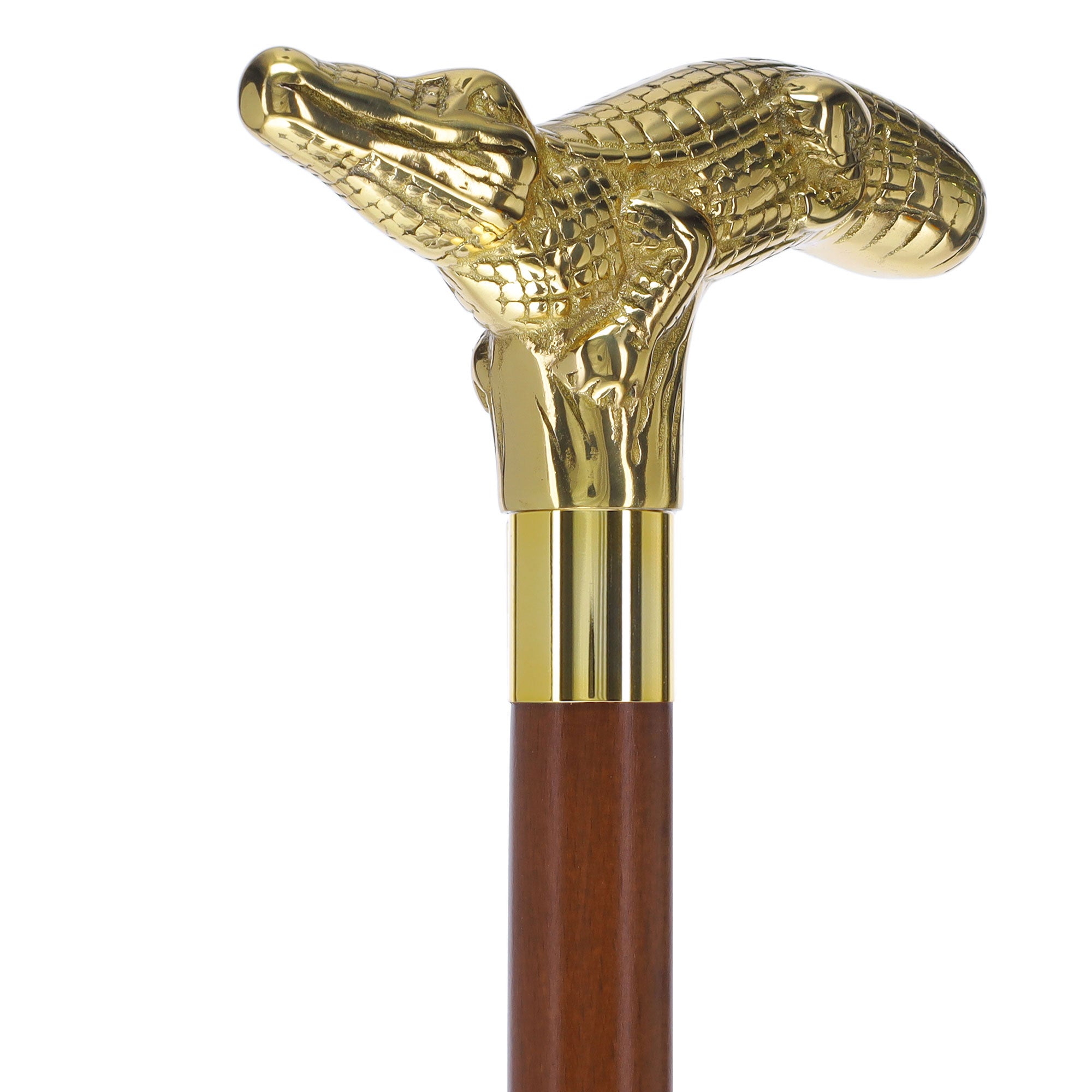 Premium Brass Alligator Handle Walking Cane - Adjustable Custom Shaft & Collar for Men & Women - Ideal for Hiking, Fashion & Mobility Support